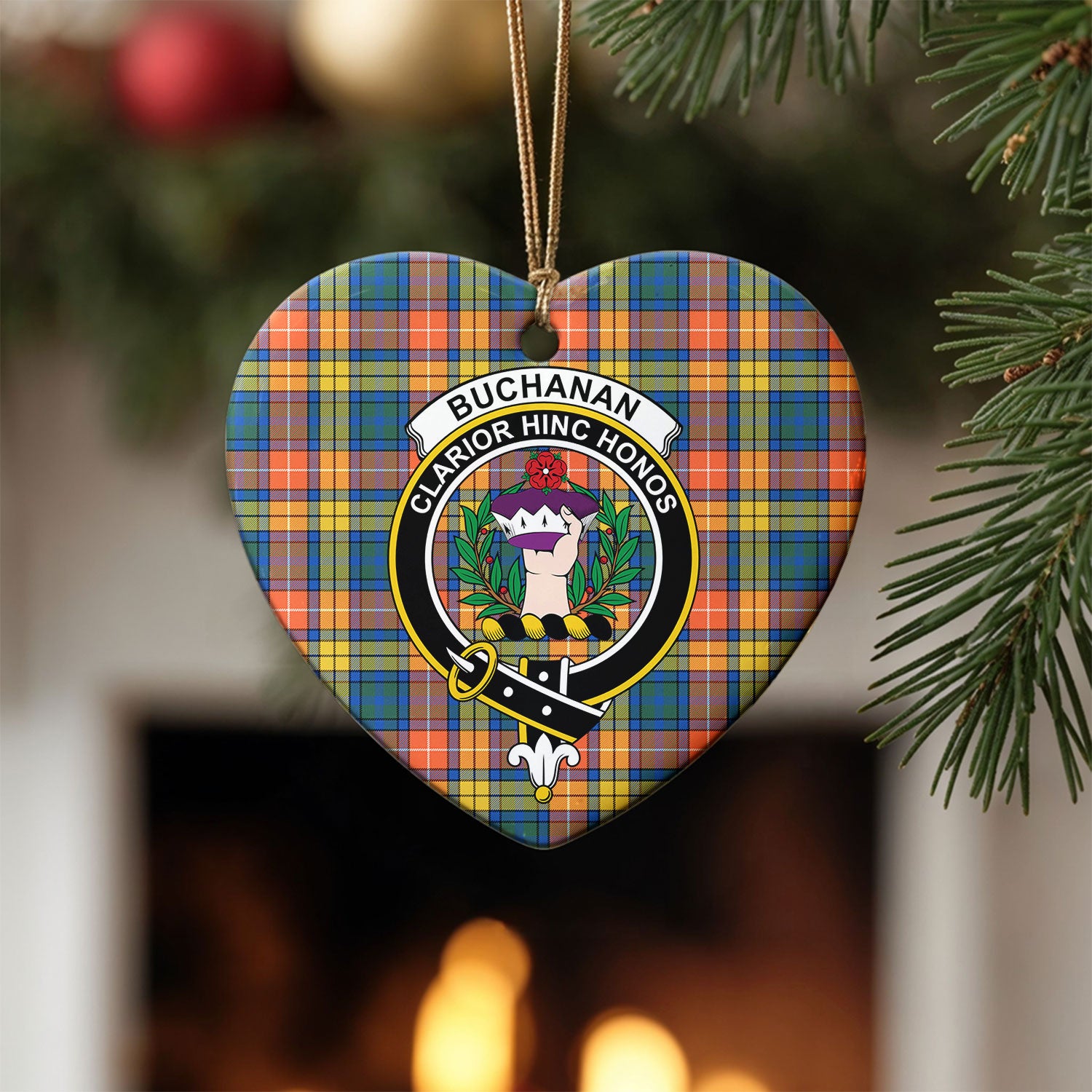 Buchanan Ancient Tartan Crest Christmas Ceramic Ornament
