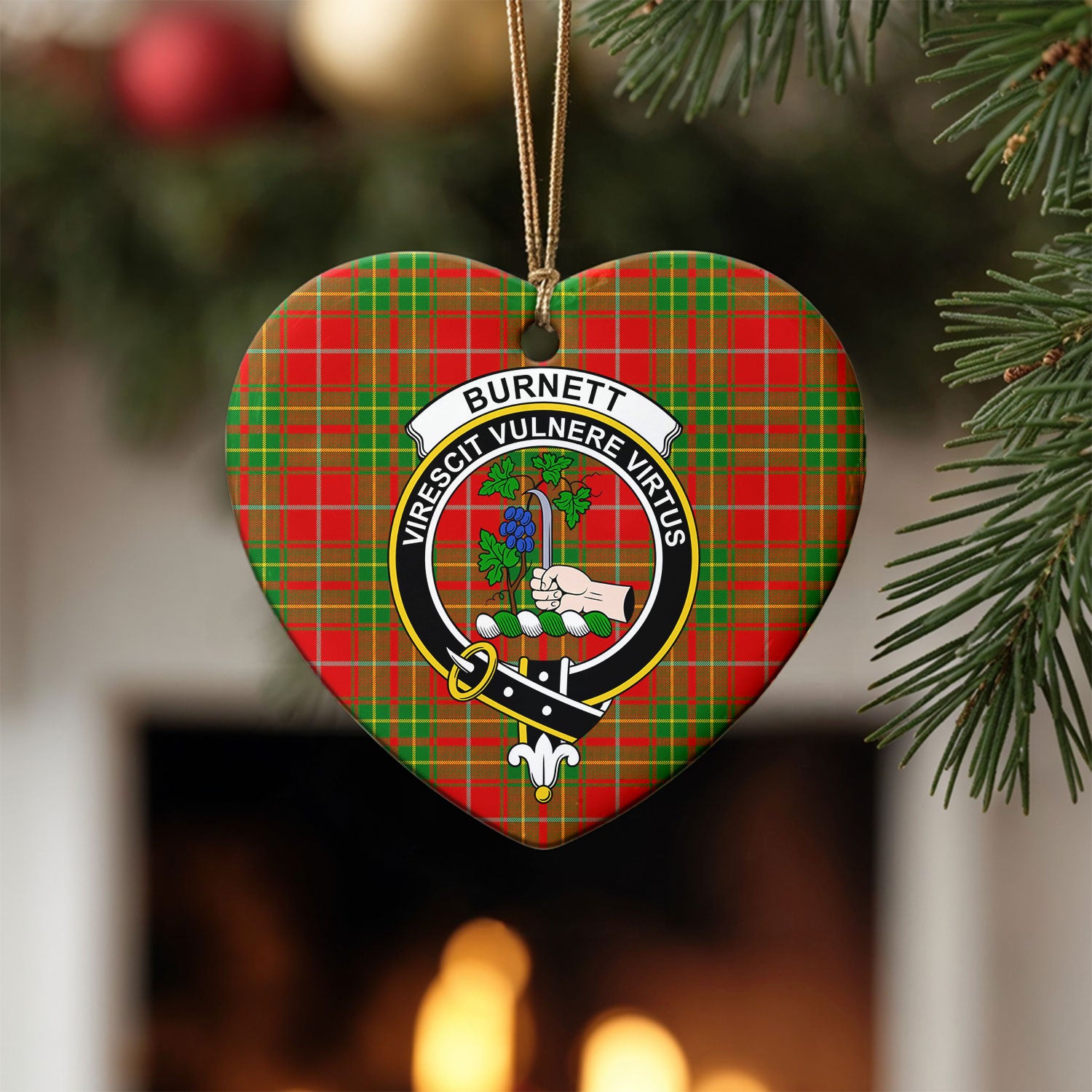 Burnett Ancient Tartan Crest Christmas Ceramic Ornament