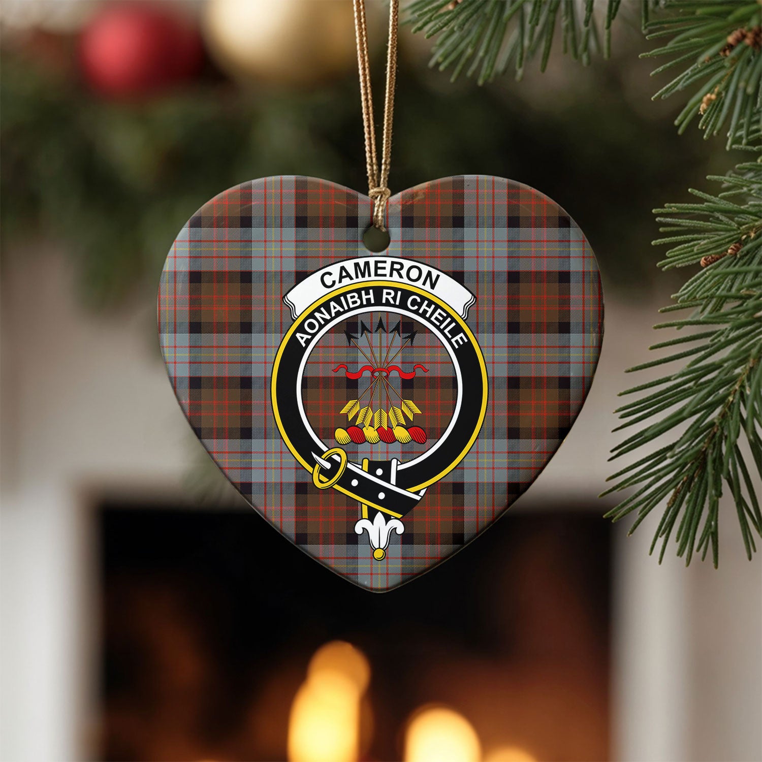 Cameron of Erracht Weathered Tartan Crest Christmas Ceramic Ornament