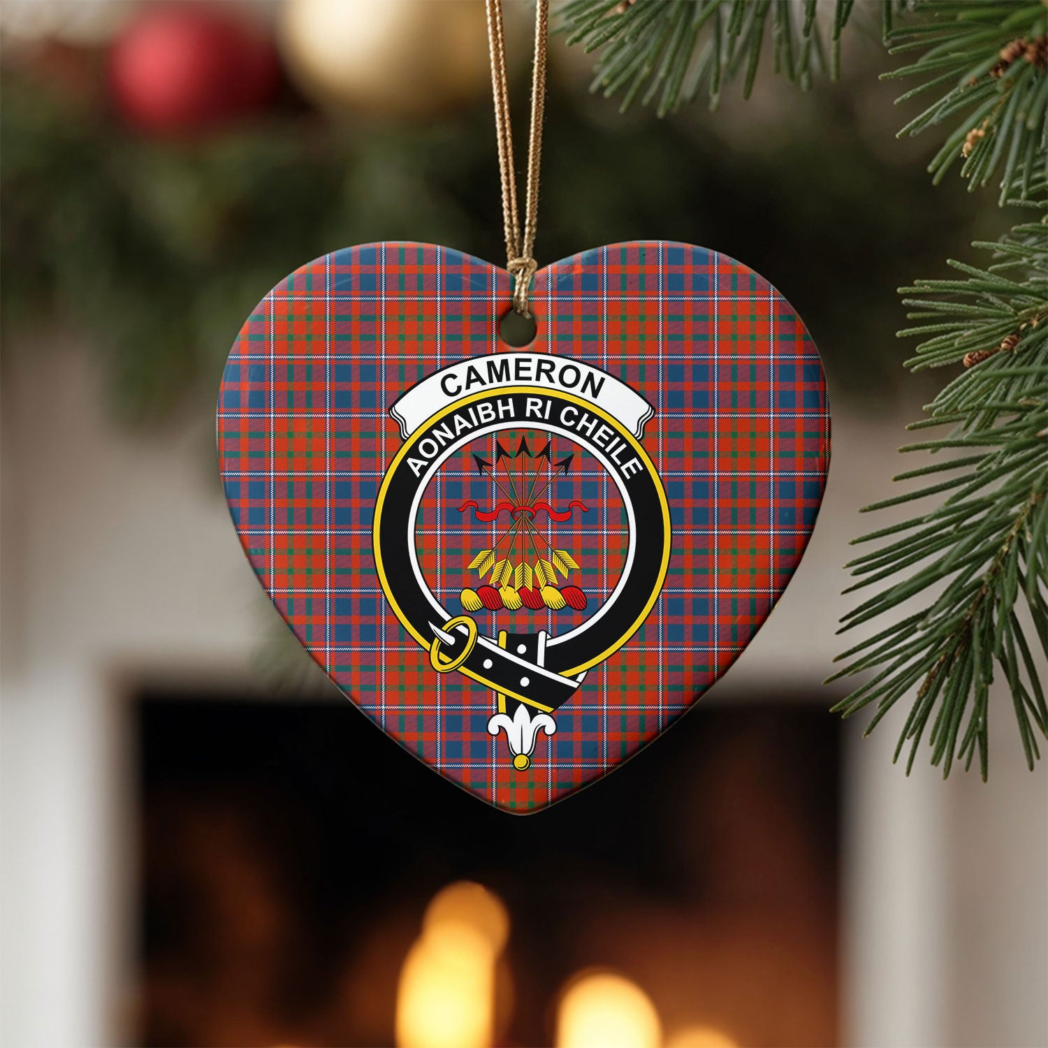 Cameron of Lochiel Ancient Tartan Crest Christmas Ceramic Ornament