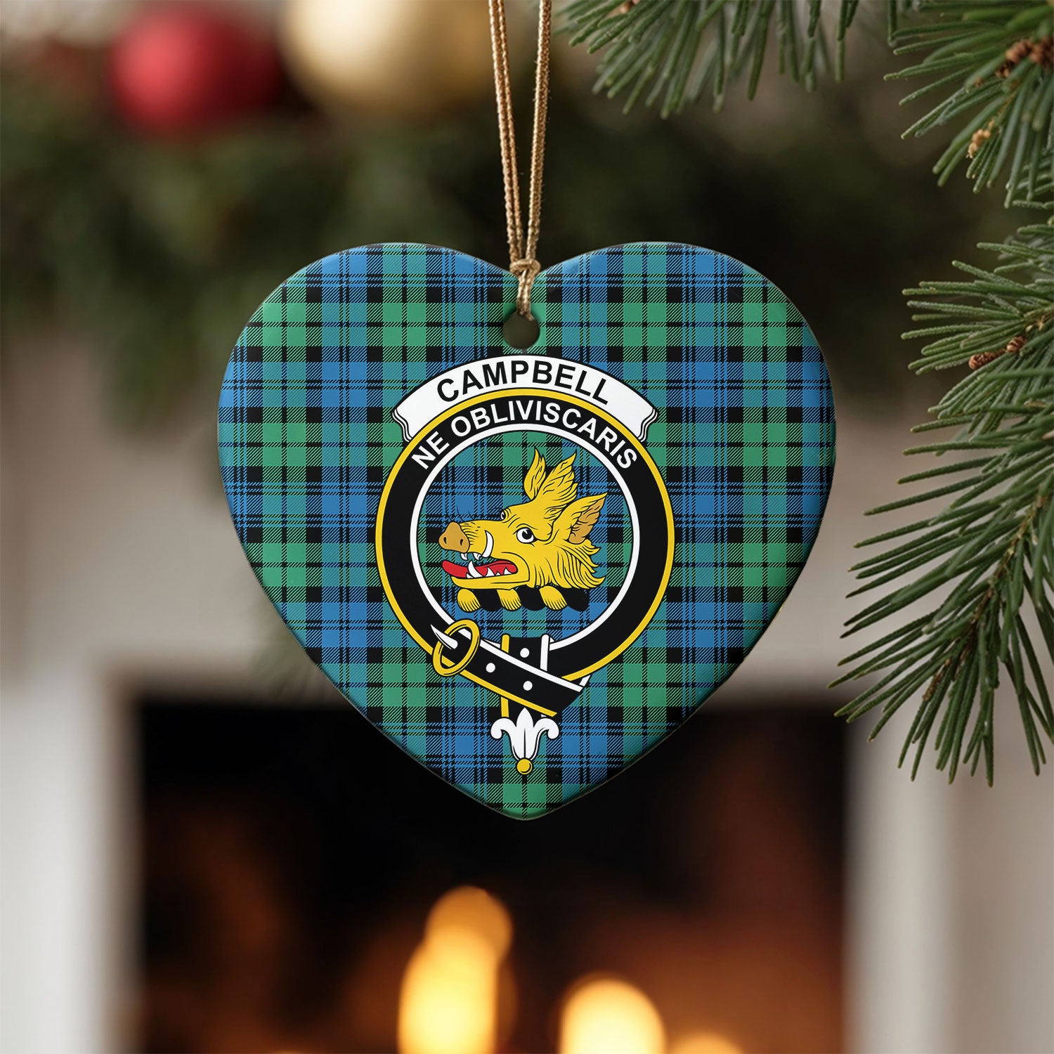 Campbell Ancient 01 Tartan Crest Christmas Ceramic Ornament