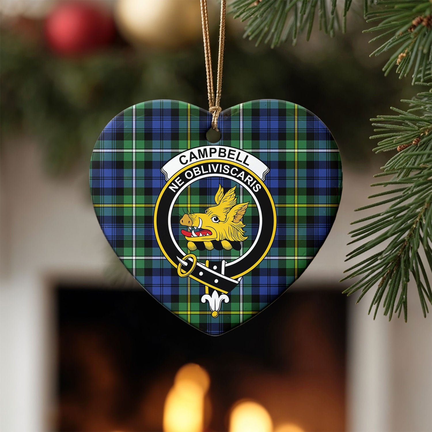 Campbell Argyll Ancient Tartan Crest Christmas Ceramic Ornament