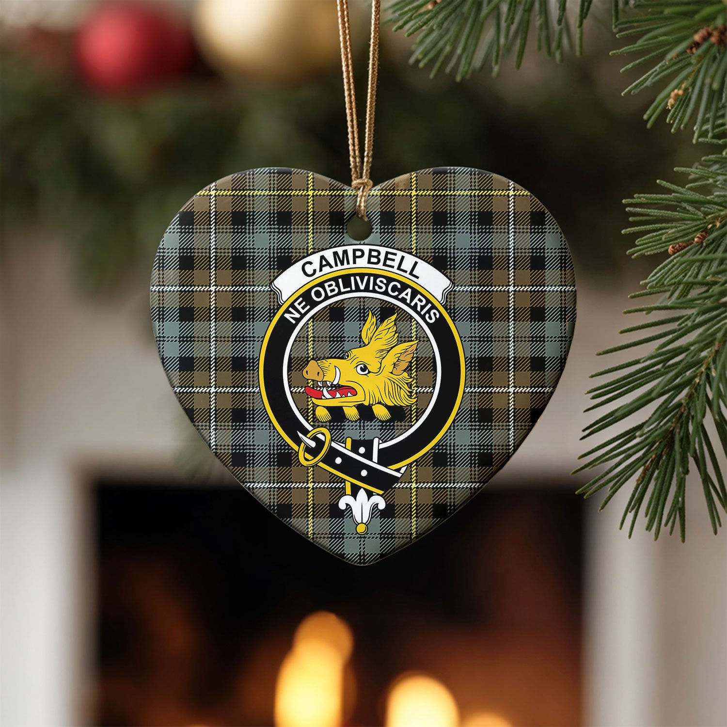 Campbell Argyll Weathered Tartan Crest Christmas Ceramic Ornament