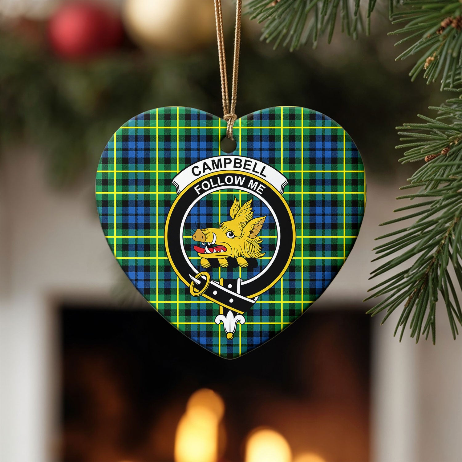 Campbell of Breadalbane Ancient Tartan Crest Christmas Ceramic Ornament