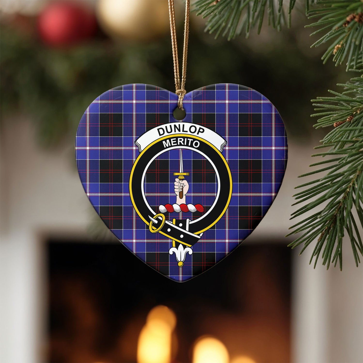 Dunlop Modern Tartan Crest Christmas Ceramic Ornament