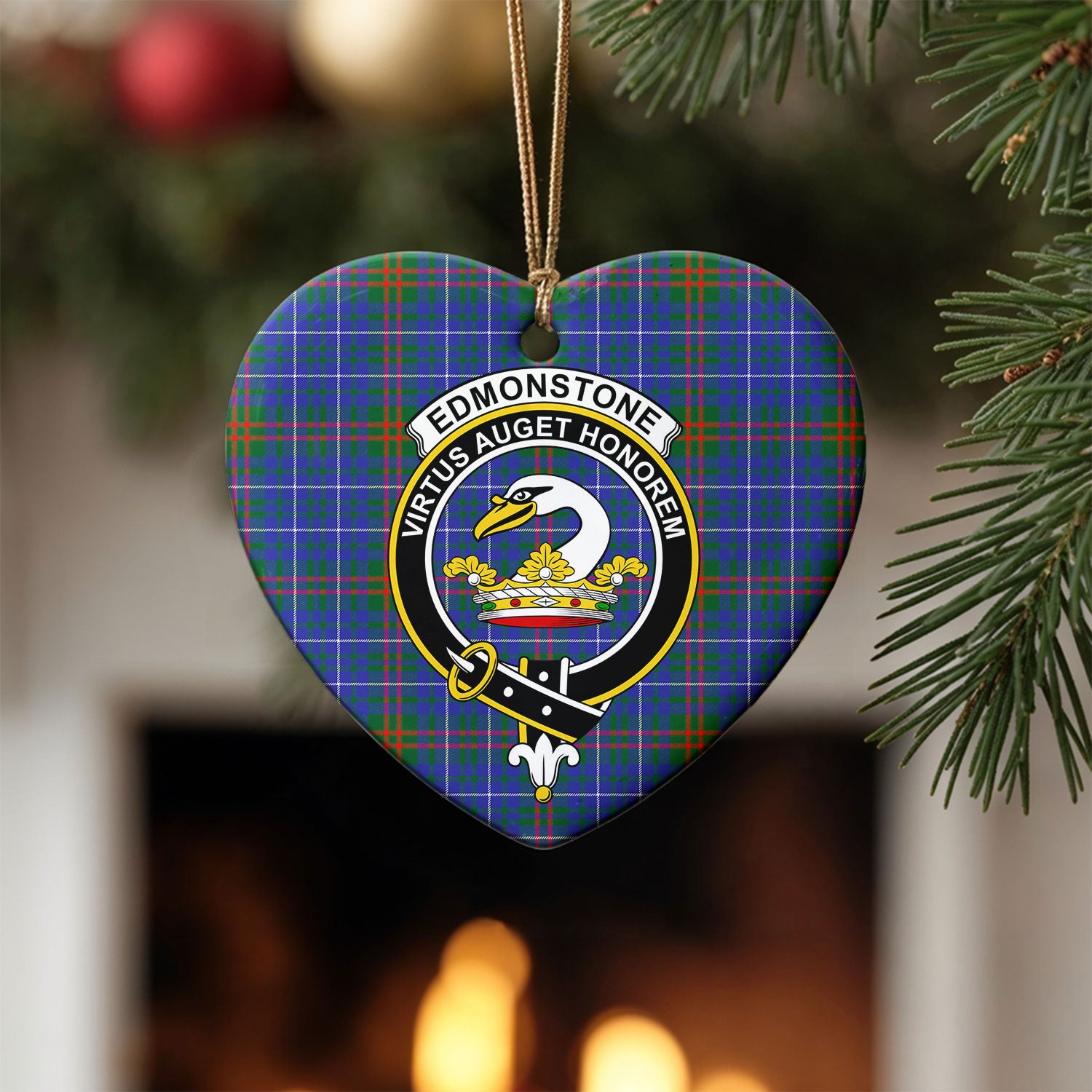 Edmonstone Tartan Crest Christmas Ceramic Ornament