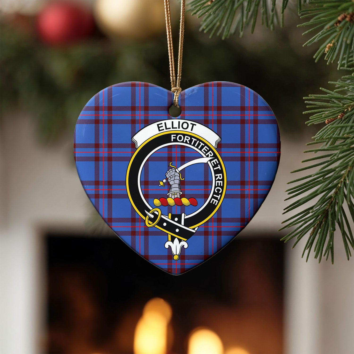 Elliot Modern Tartan Crest Christmas Ceramic Ornament