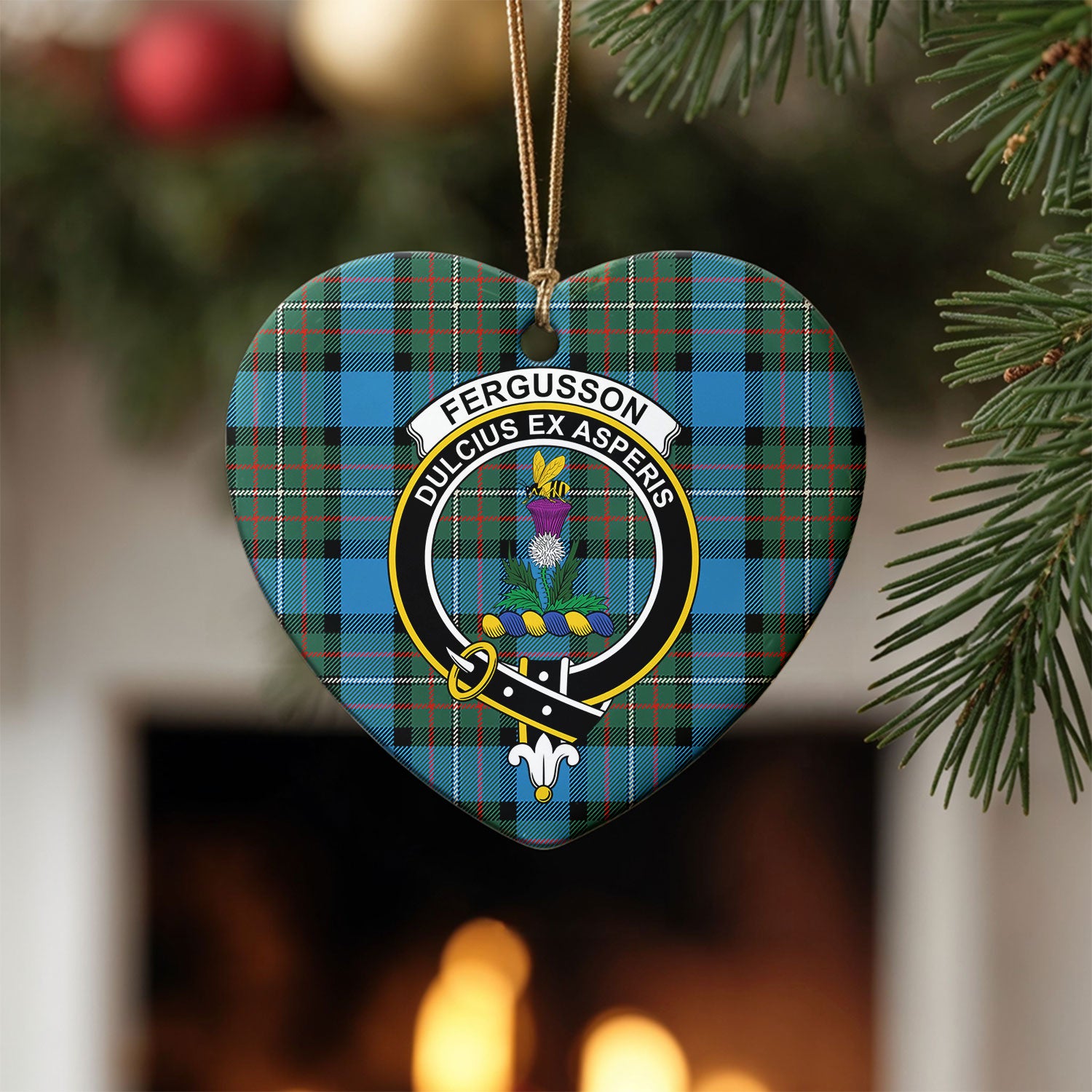 Fergusson Ancient Tartan Crest Christmas Ceramic Ornament