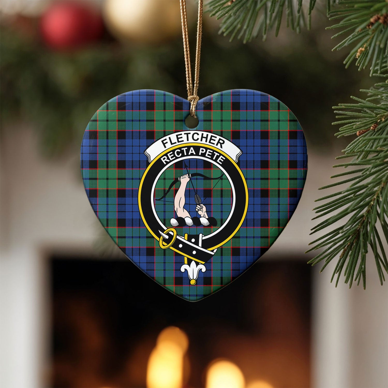 Fletcher Ancient Tartan Crest Christmas Ceramic Ornament