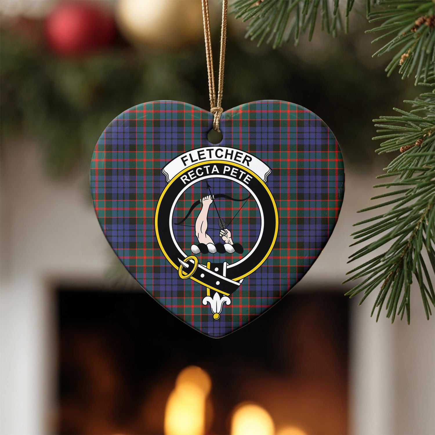 Fletcher of Dunans Tartan Crest Christmas Ceramic Ornament