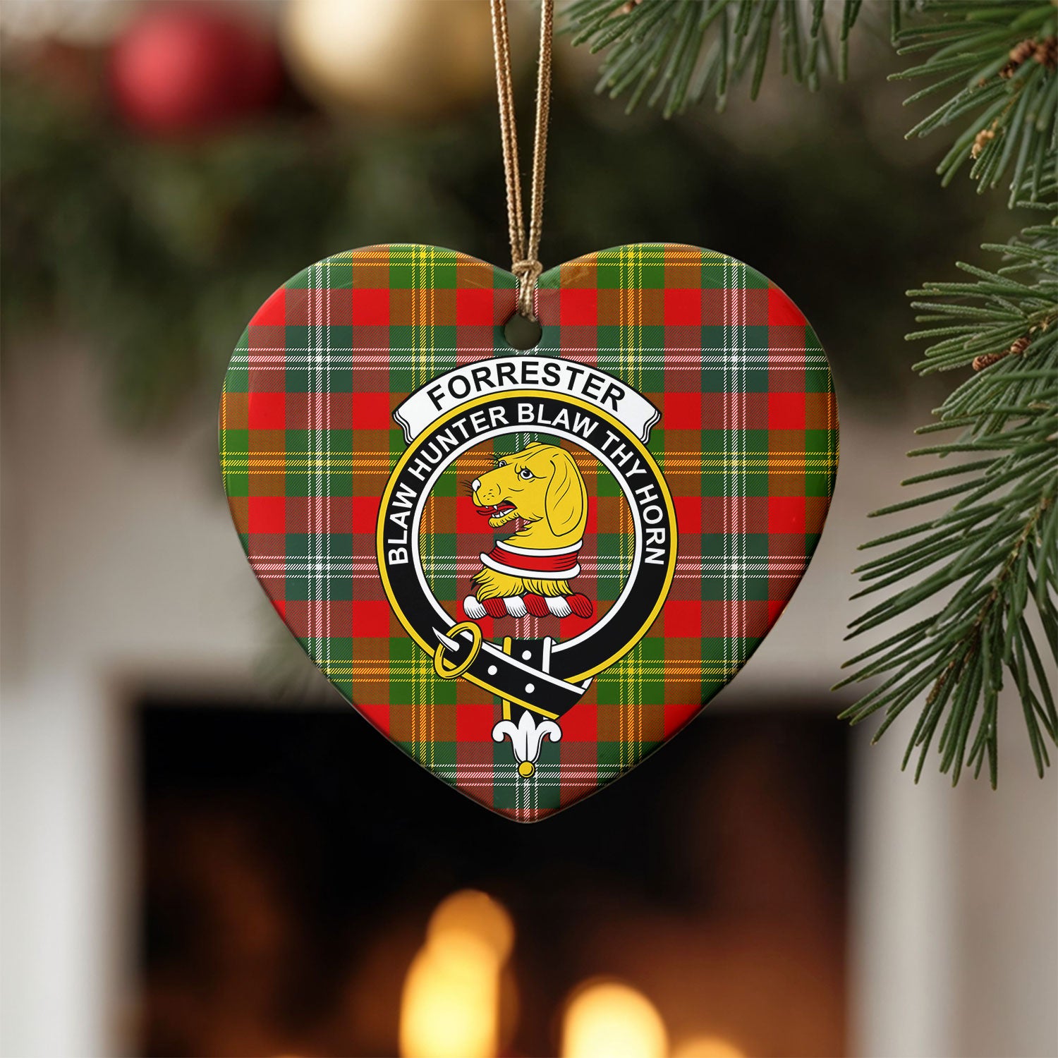 Forrester Tartan Crest Christmas Ceramic Ornament
