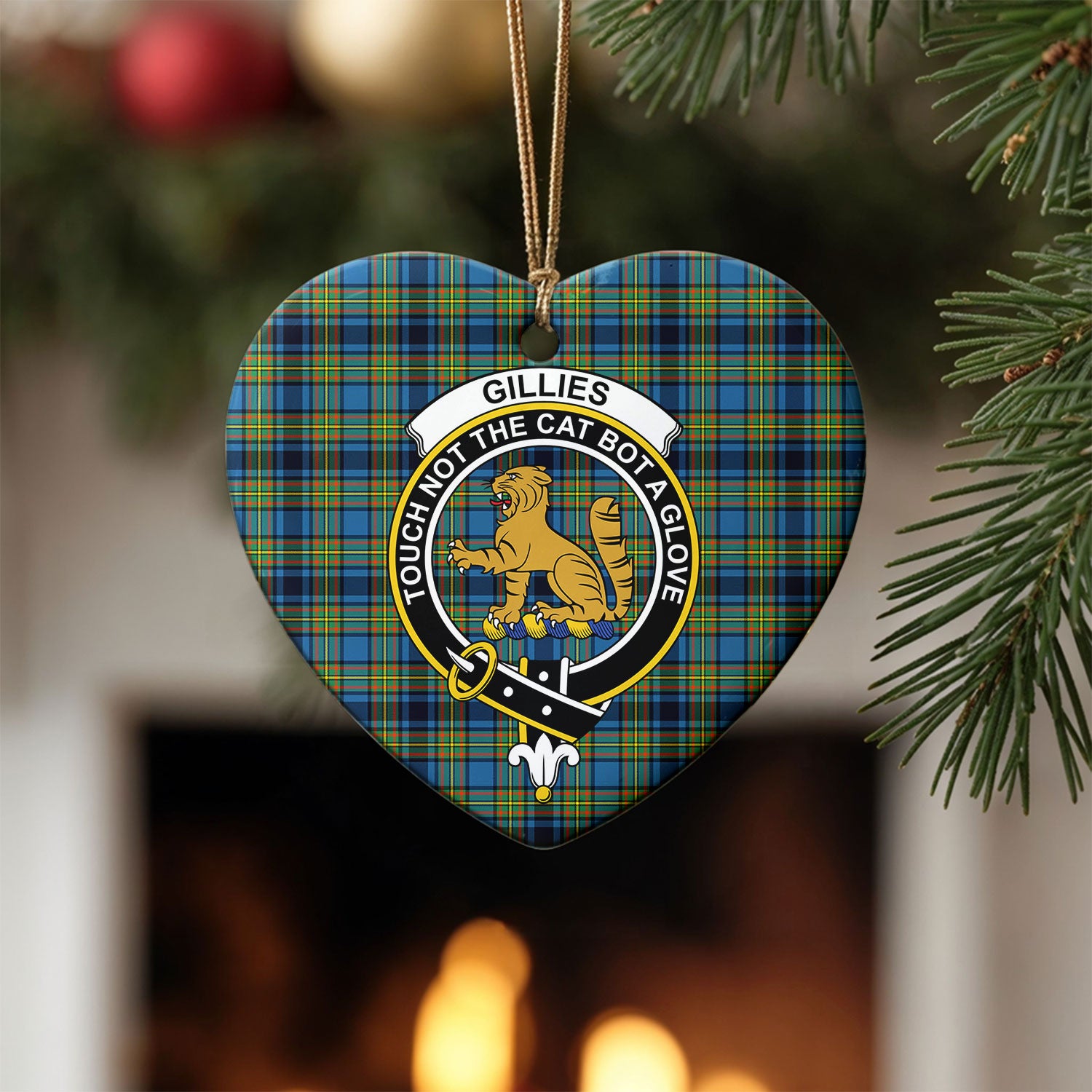 Gillies Ancient Tartan Crest Christmas Ceramic Ornament