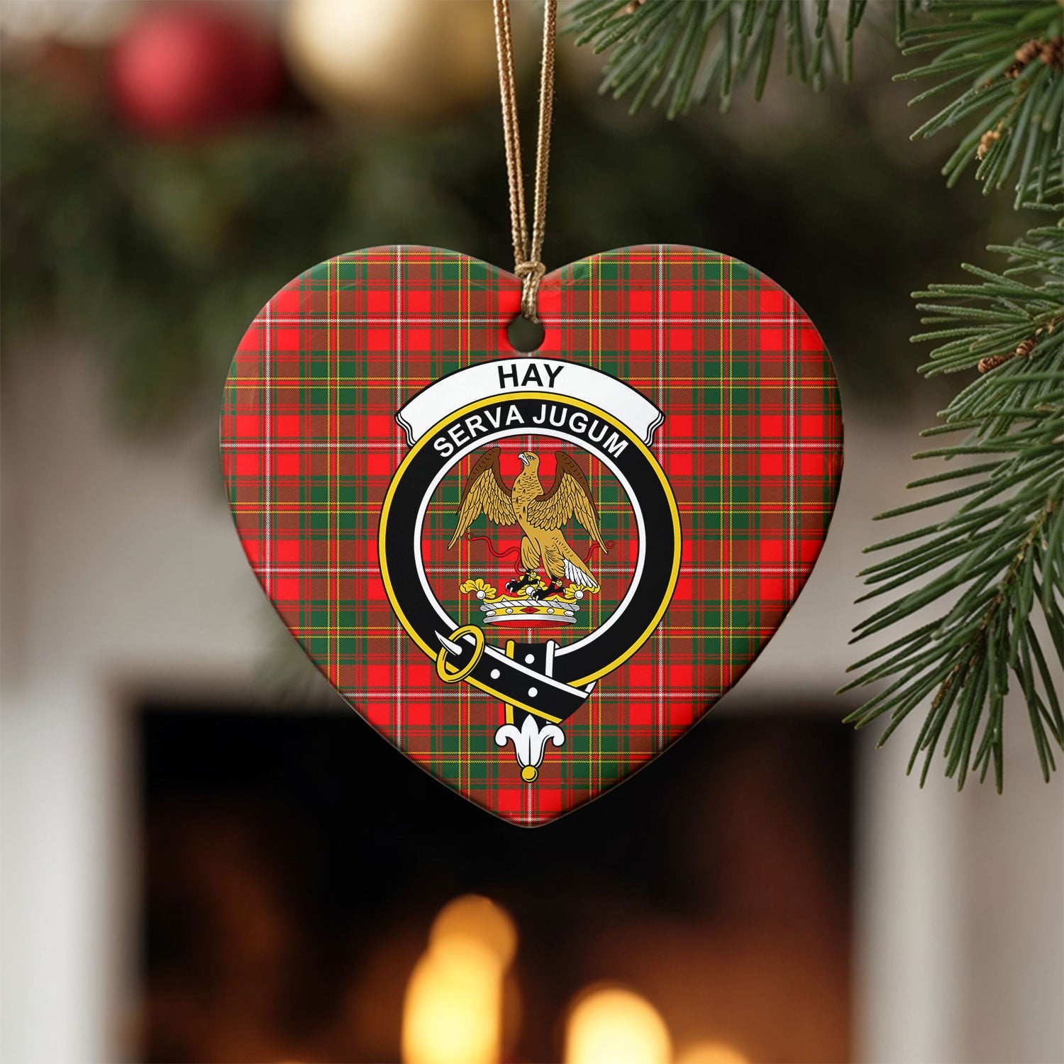 Hay Modern Tartan Crest Christmas Ceramic Ornament