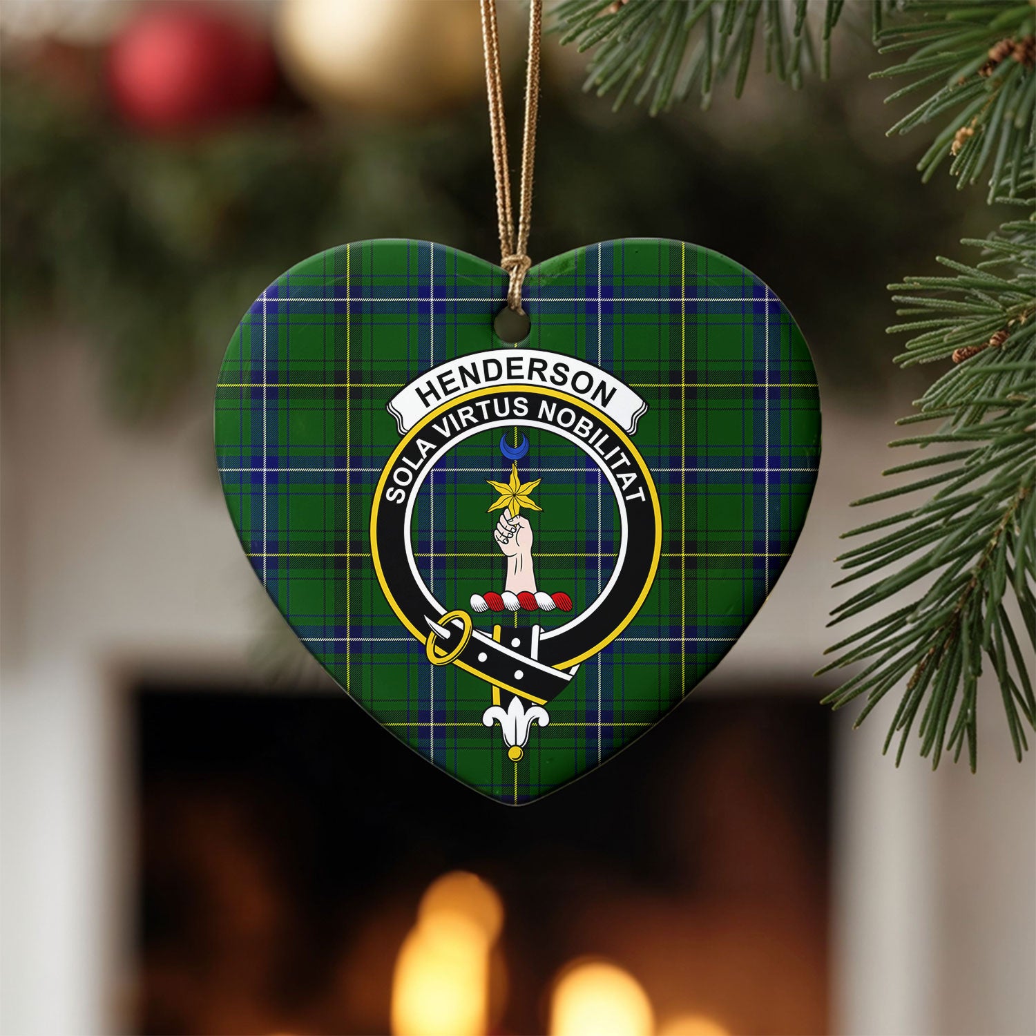 Henderson Modern Tartan Crest Christmas Ceramic Ornament