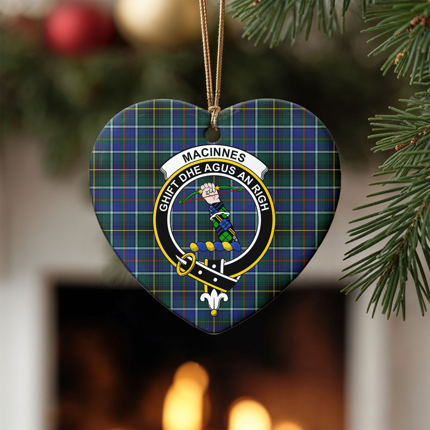 MacInnes Modern Tartan Crest Christmas Ceramic Ornament