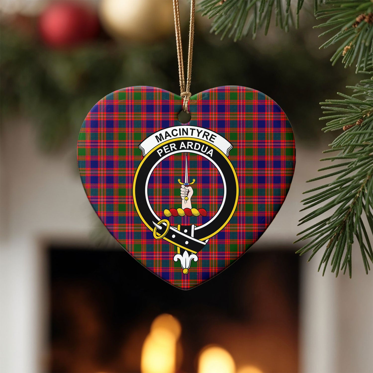 MacIntyre Modern Tartan Crest Christmas Ceramic Ornament