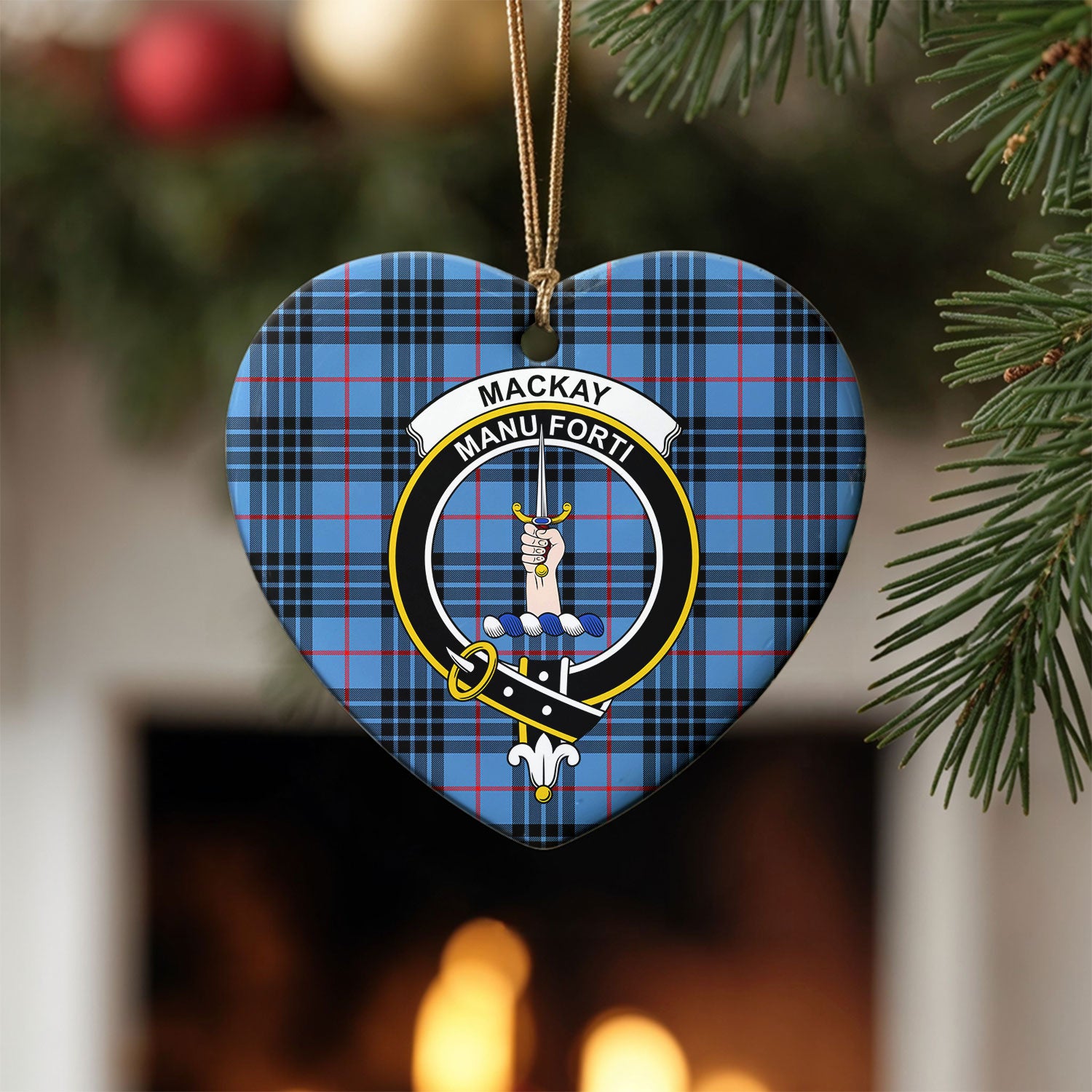 MacKay Blue Tartan Crest Christmas Ceramic Ornament