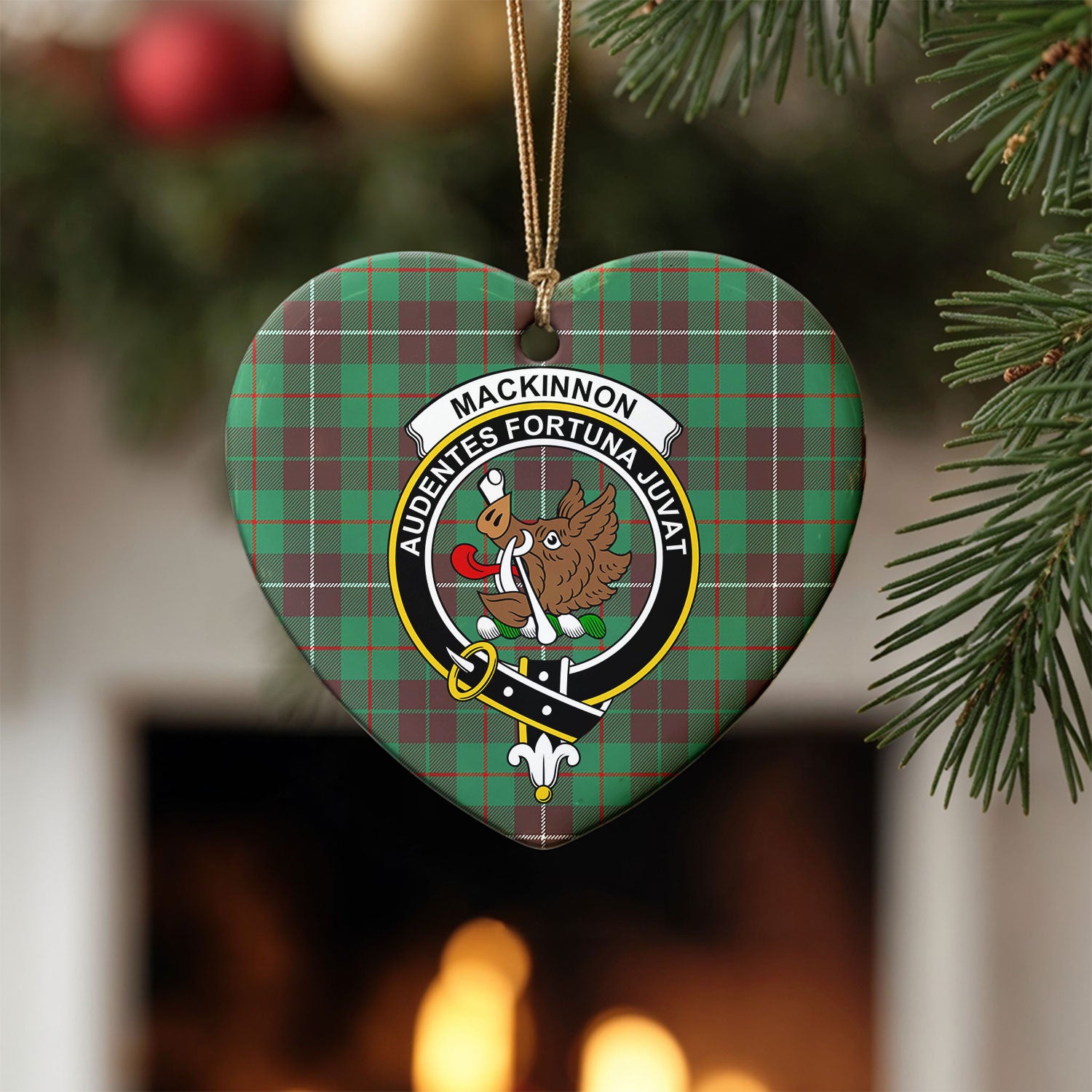 MacKinnon Hunting Ancient Tartan Crest Christmas Ceramic Ornament