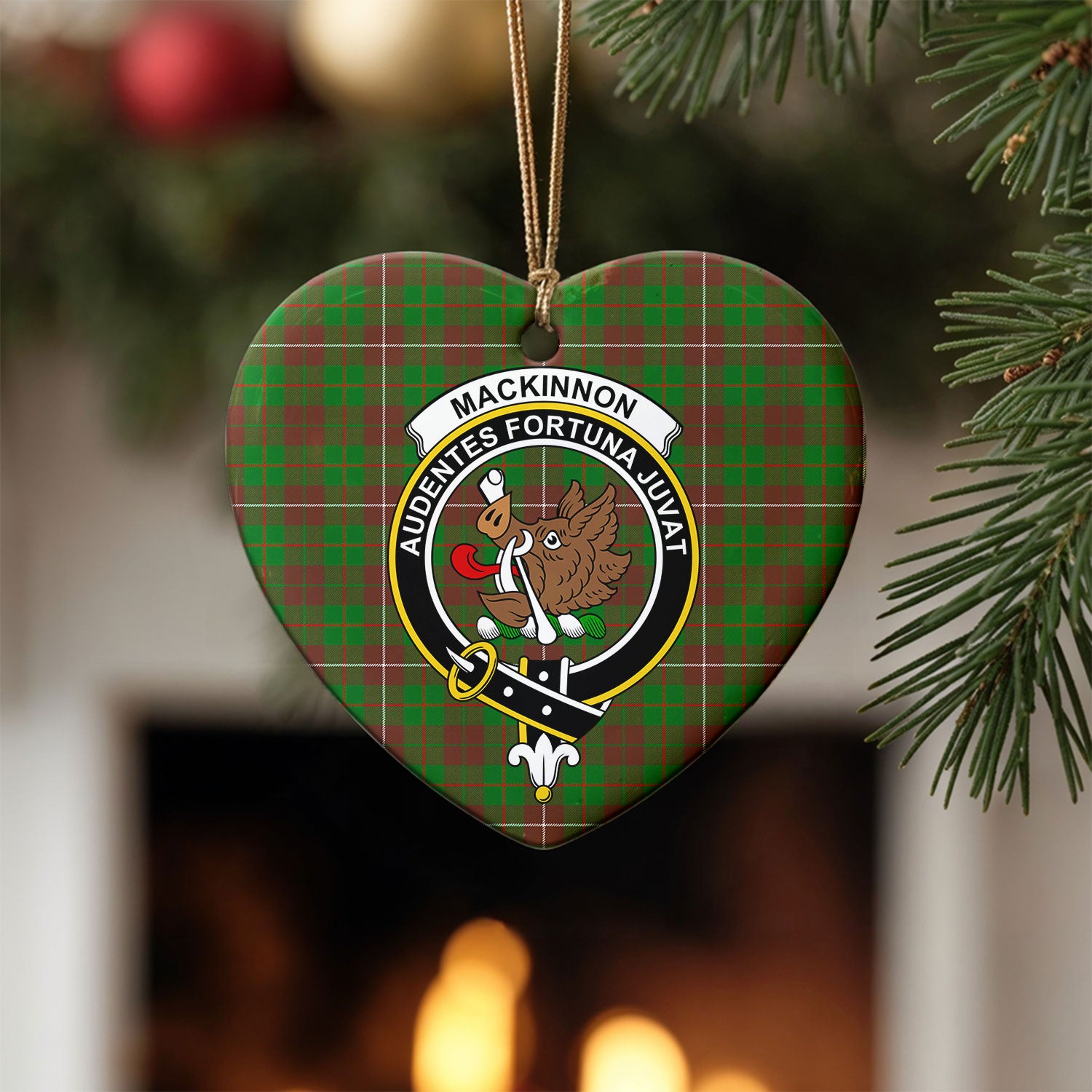 MacKinnon Hunting Modern Tartan Crest Christmas Ceramic Ornament