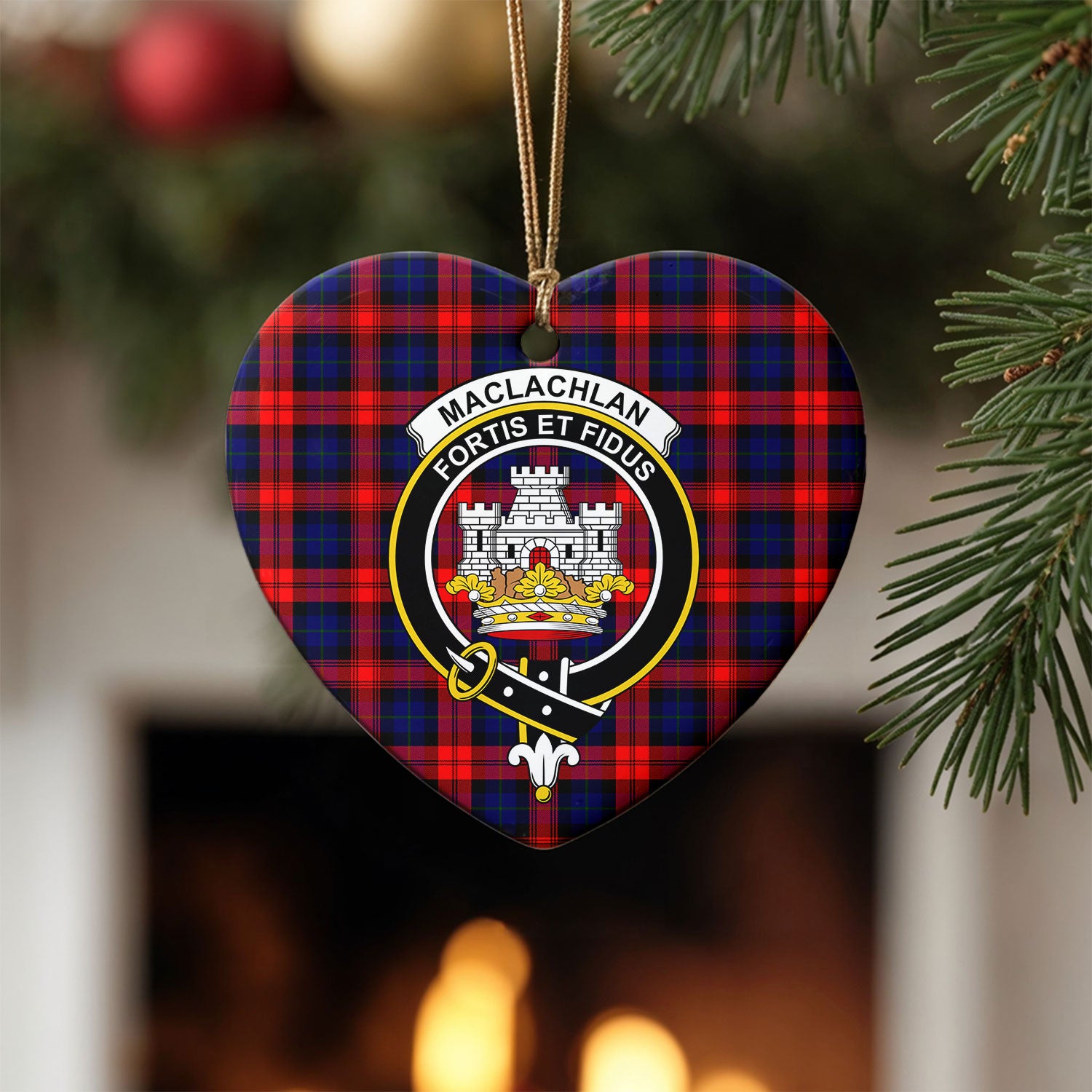 MacLachlan Modern Tartan Crest Christmas Ceramic Ornament