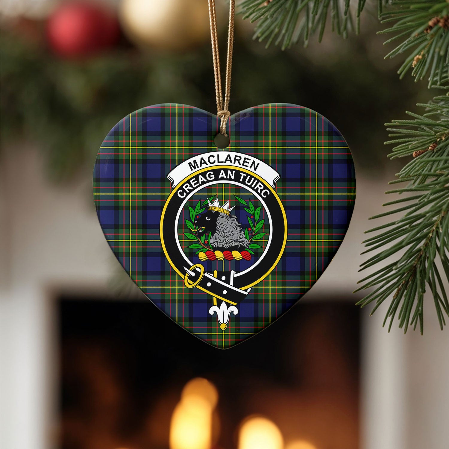 MacLaren Modern Tartan Crest Christmas Ceramic Ornament