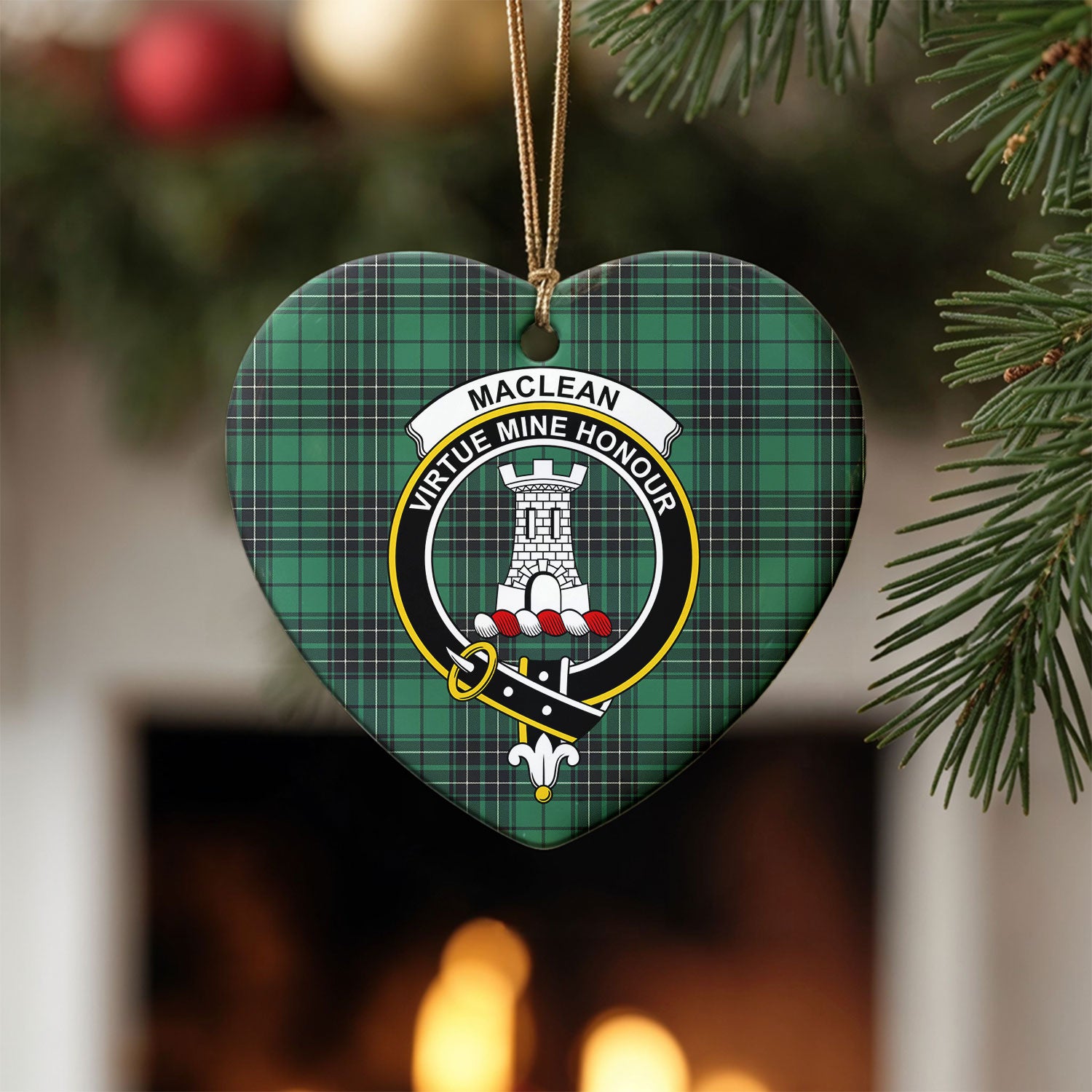 MacLean Hunting Ancient Tartan Crest Christmas Ceramic Ornament