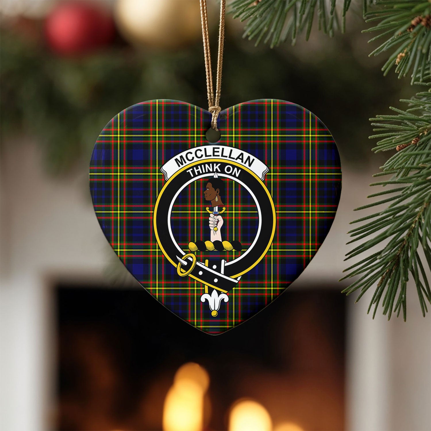 McClellan Modern Tartan Crest Christmas Ceramic Ornament