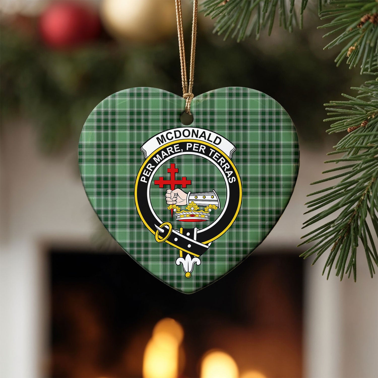 McDonald Lord of the Isles Hunting Tartan Crest Christmas Ceramic Ornament