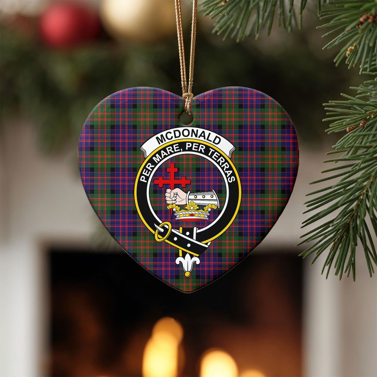 McDonald Modern Tartan Crest Christmas Ceramic Ornament
