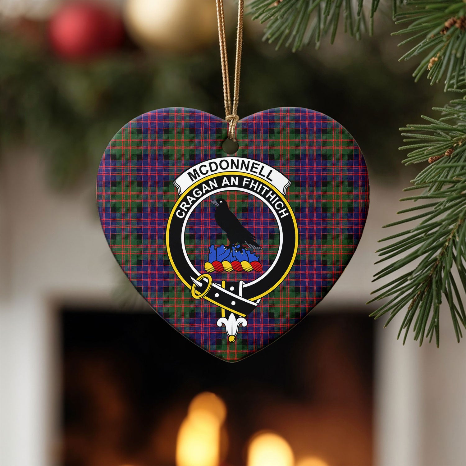 McDonnell of Glengarry Modern Tartan Crest Christmas Ceramic Ornament
