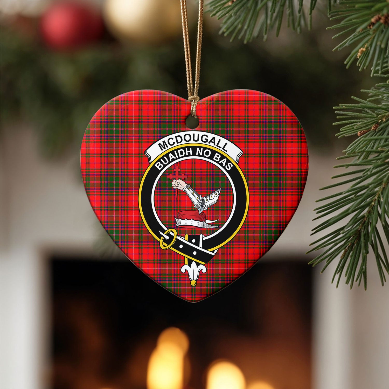 McDougall Modern Tartan Crest Christmas Ceramic Ornament