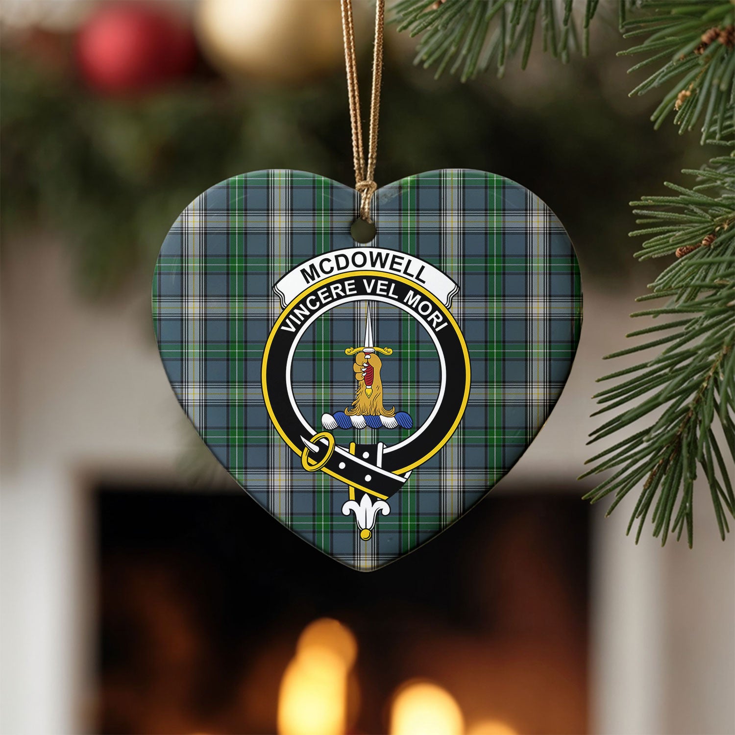 McDowell (MacDowell) Tartan Crest Christmas Ceramic Ornament