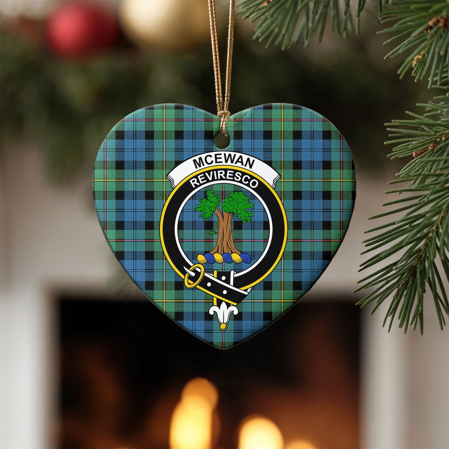 McEwan Ancient Tartan Crest Christmas Ceramic Ornament