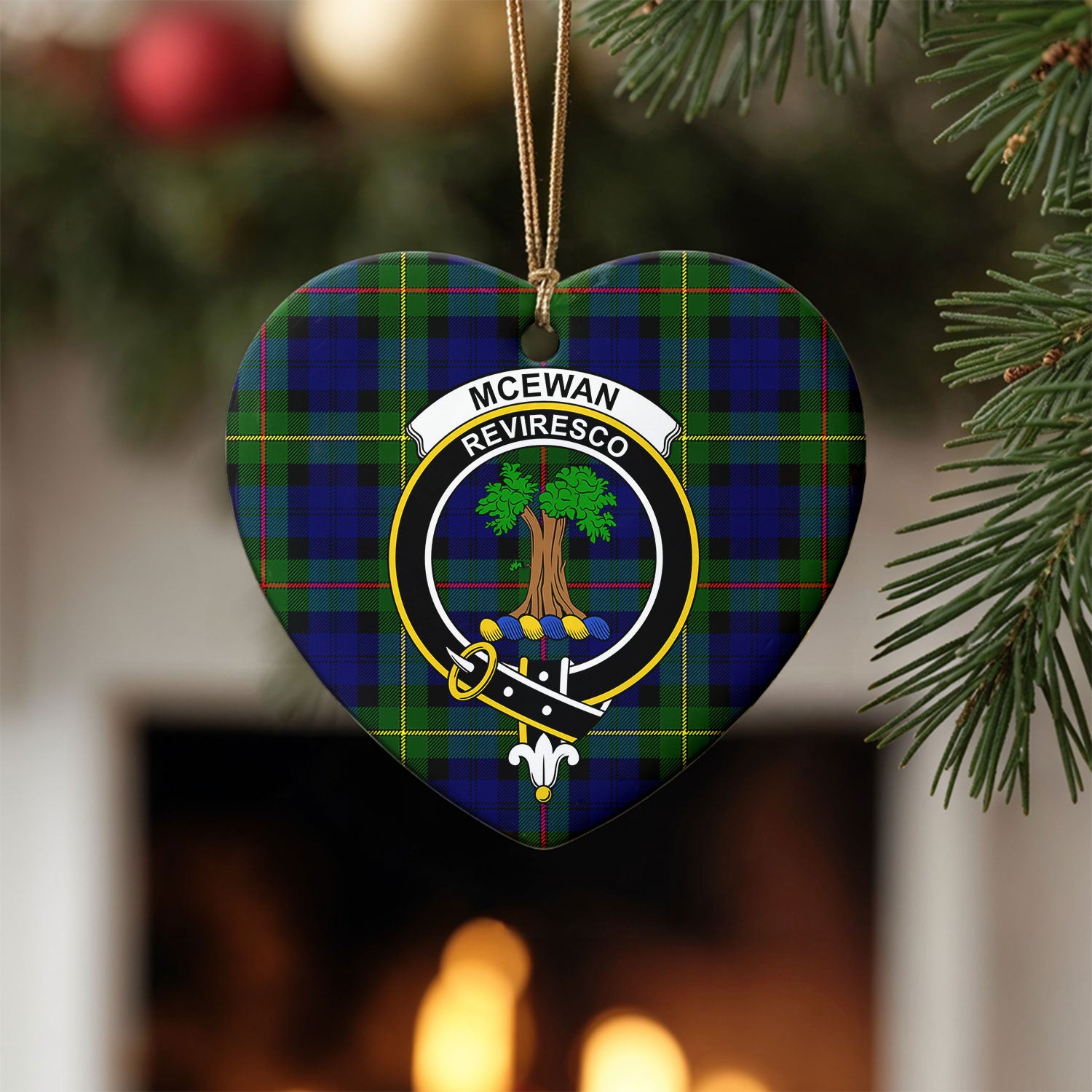 McEwan Modern Tartan Crest Christmas Ceramic Ornament