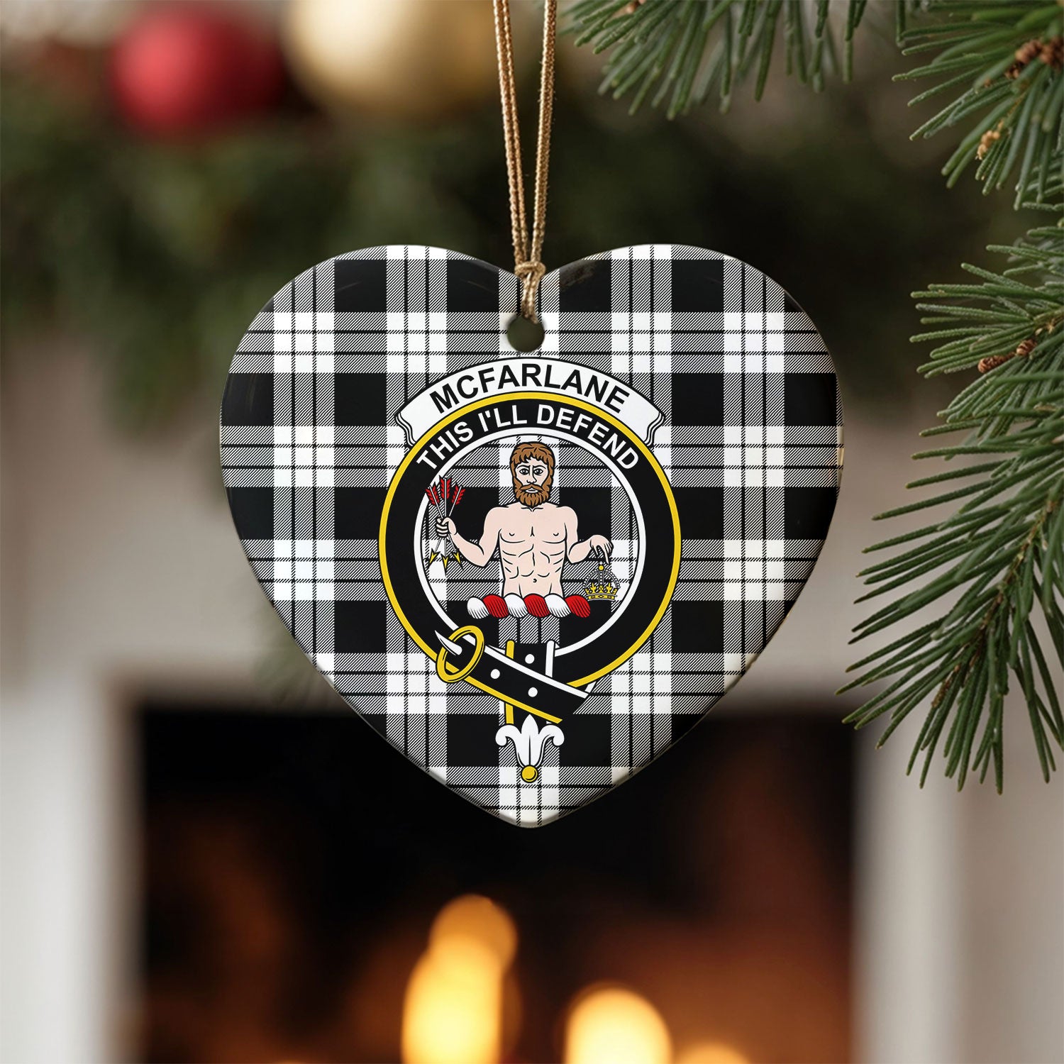 McFarlane Black - White Tartan Crest Christmas Ceramic Ornament
