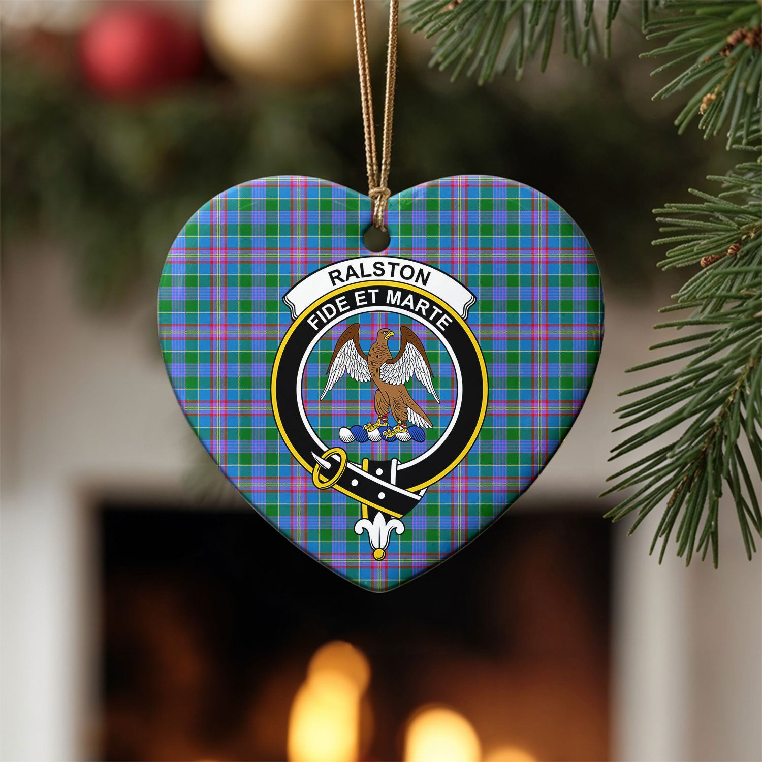 Ralston Tartan Crest Christmas Ceramic Ornament