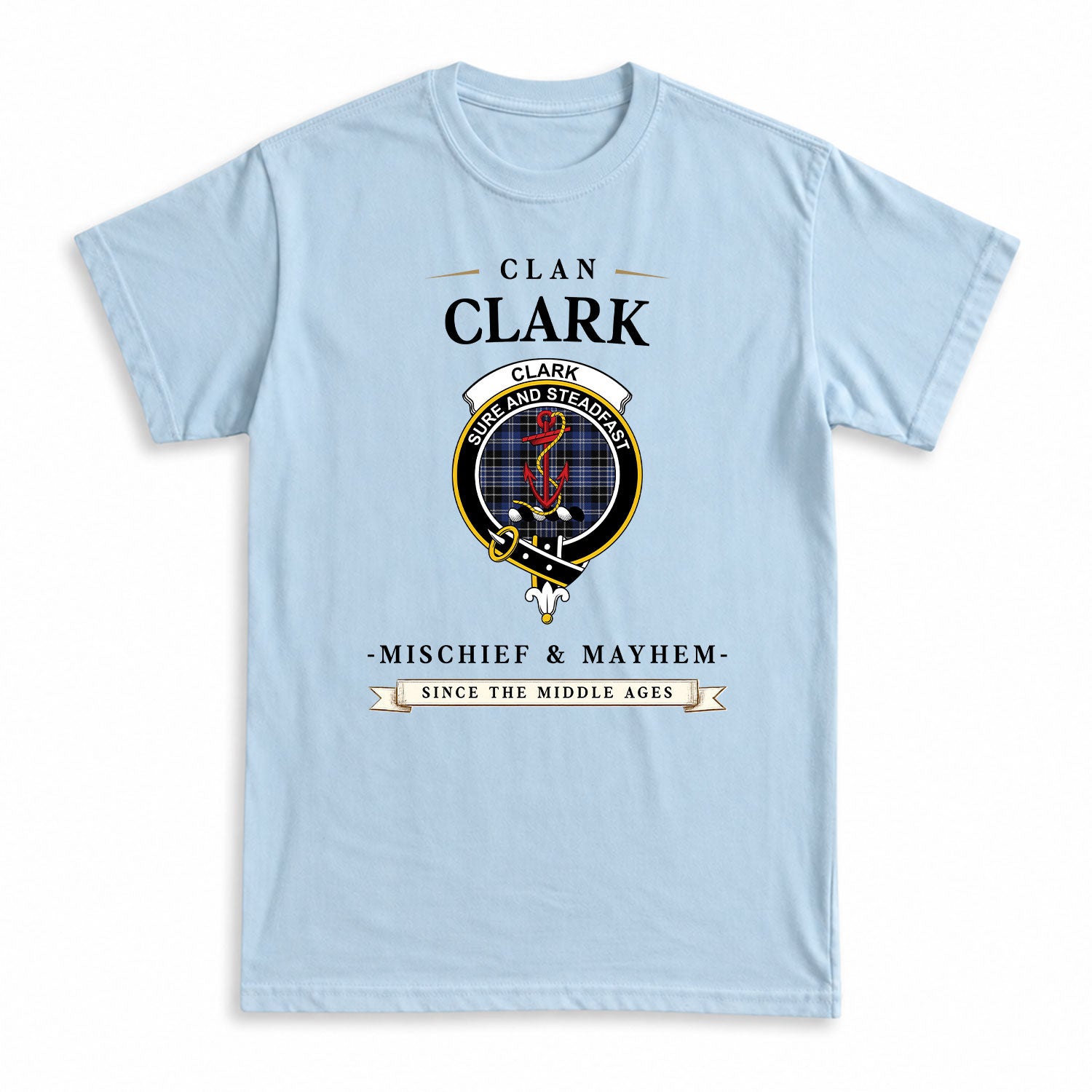 Clark Modern Tartan Crest Mischief and Mayhem T-shirt