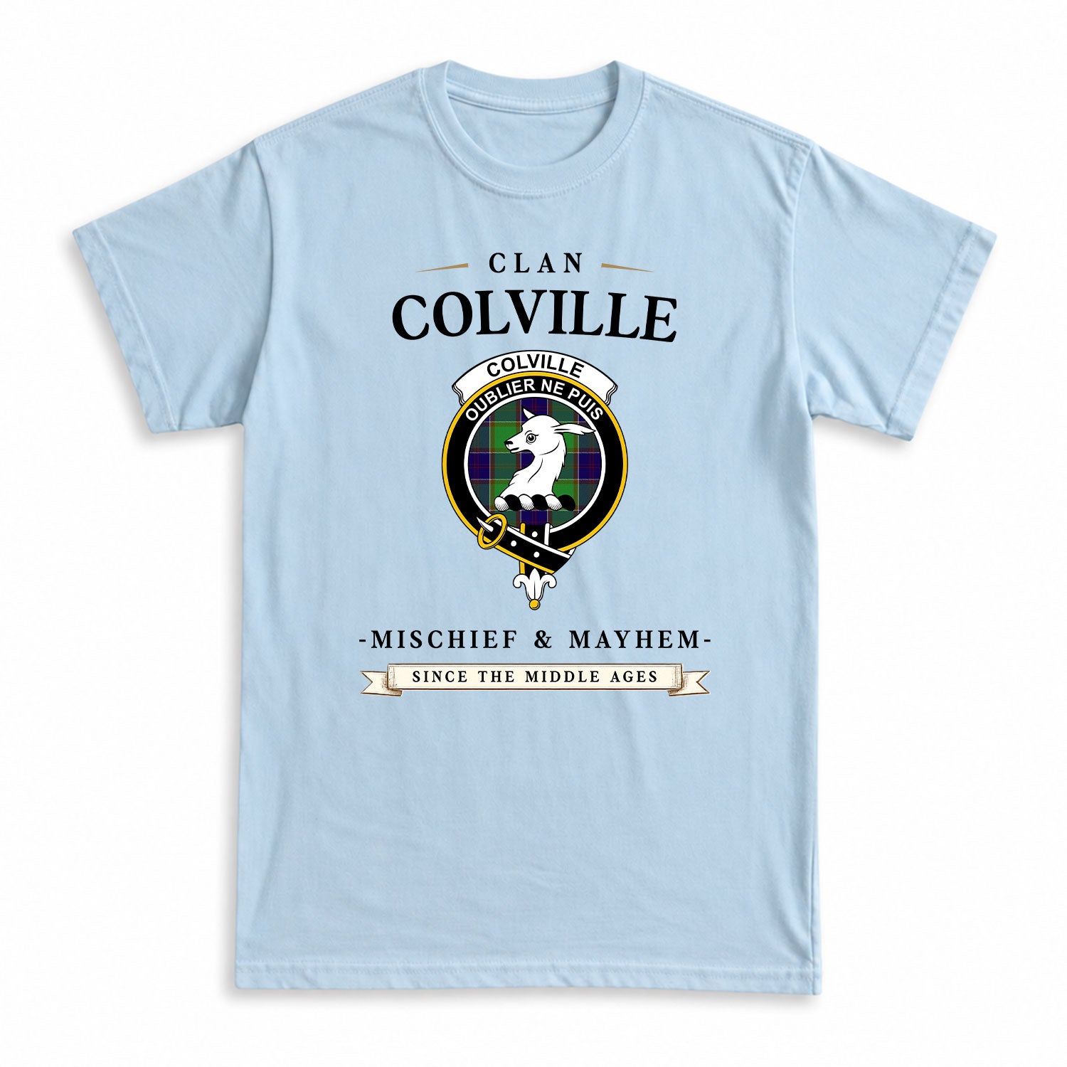 Colville Tartan Crest Mischief and Mayhem T-shirt