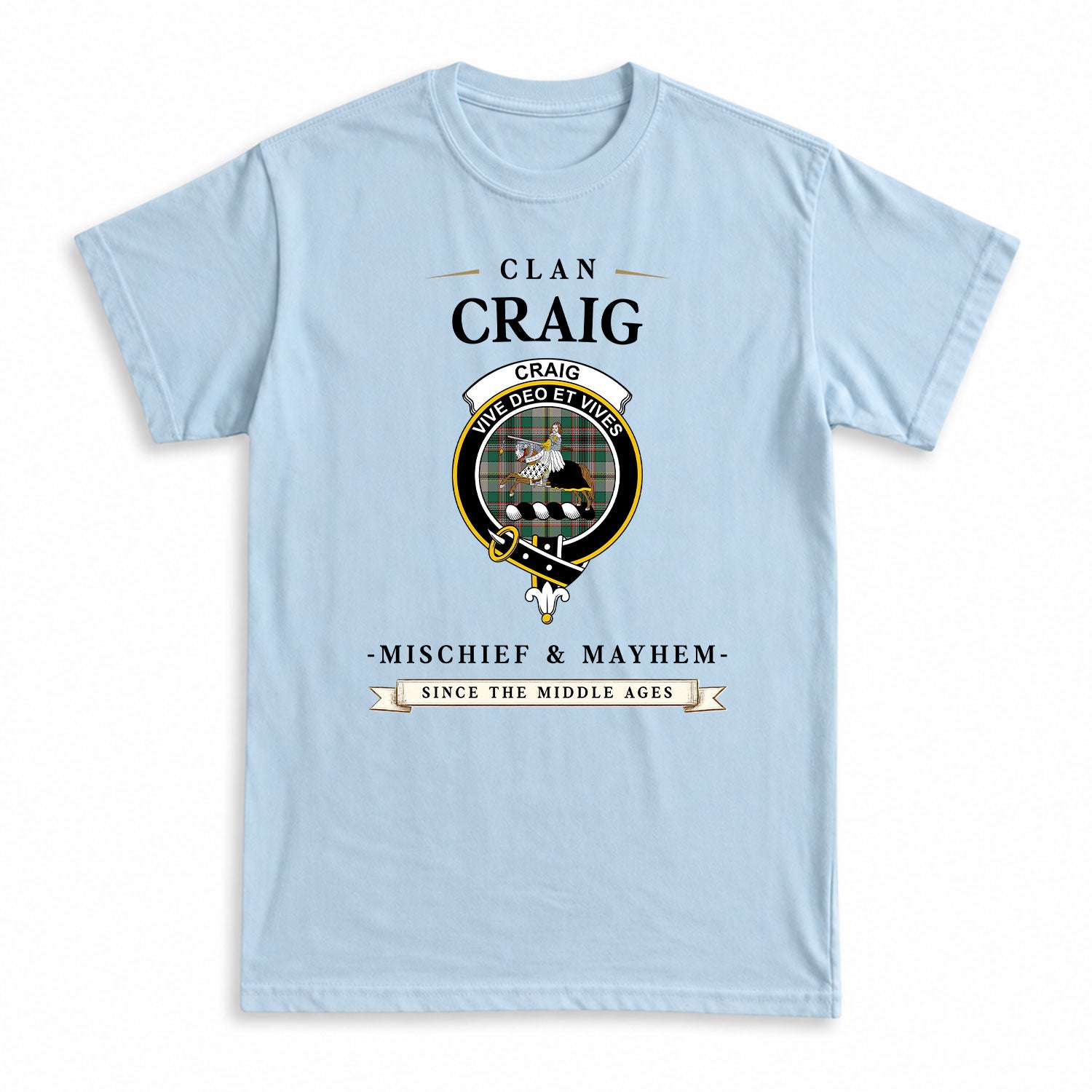 Craig Ancient Tartan Crest Mischief and Mayhem T-shirt