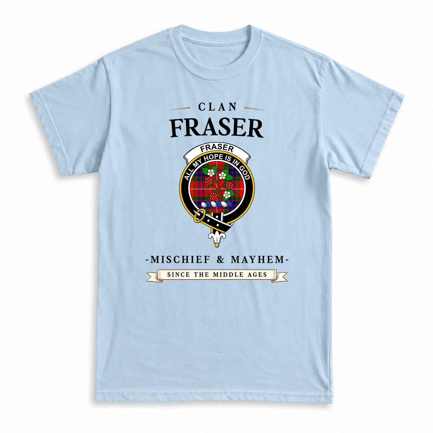 Fraser Tartan Crest Mischief and Mayhem T-shirt
