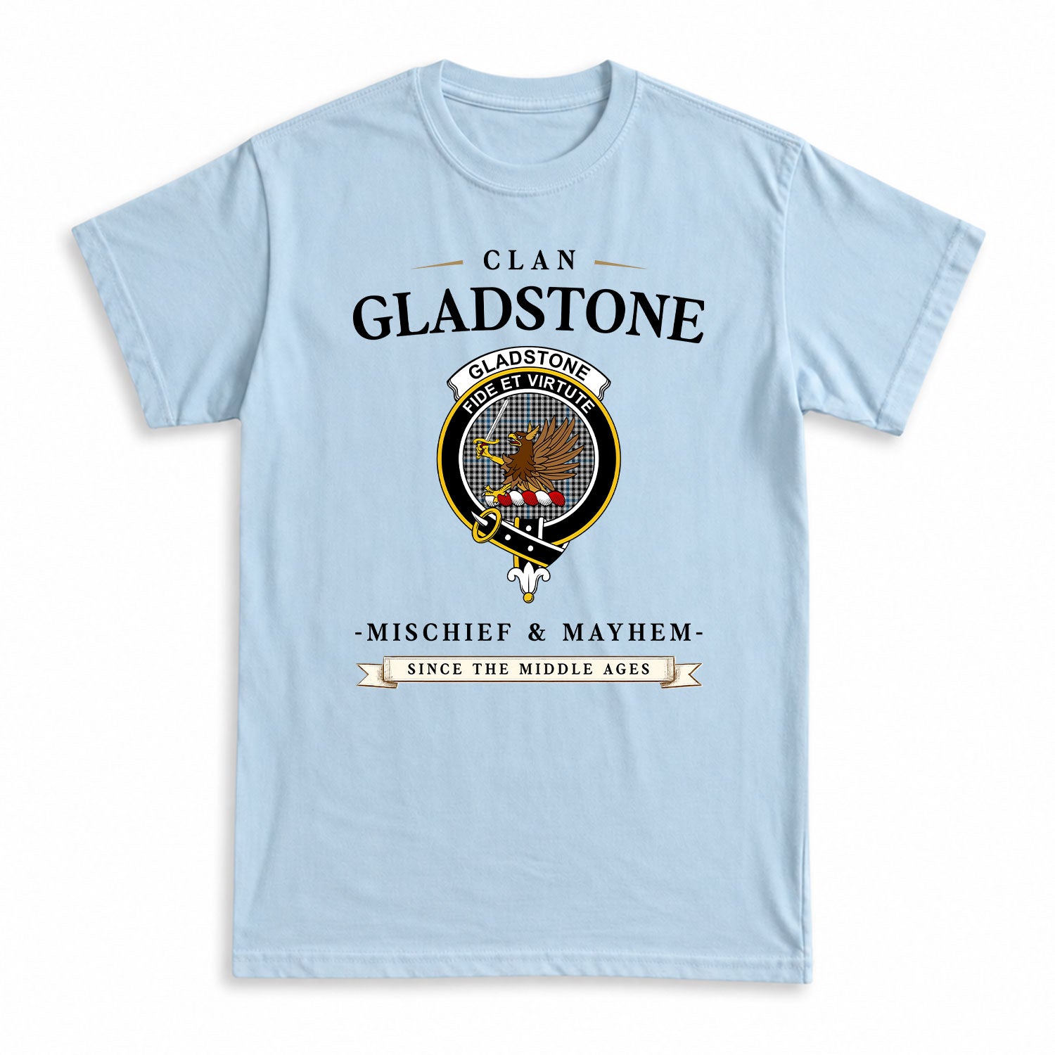 Gladstone Tartan Crest Mischief and Mayhem T-shirt
