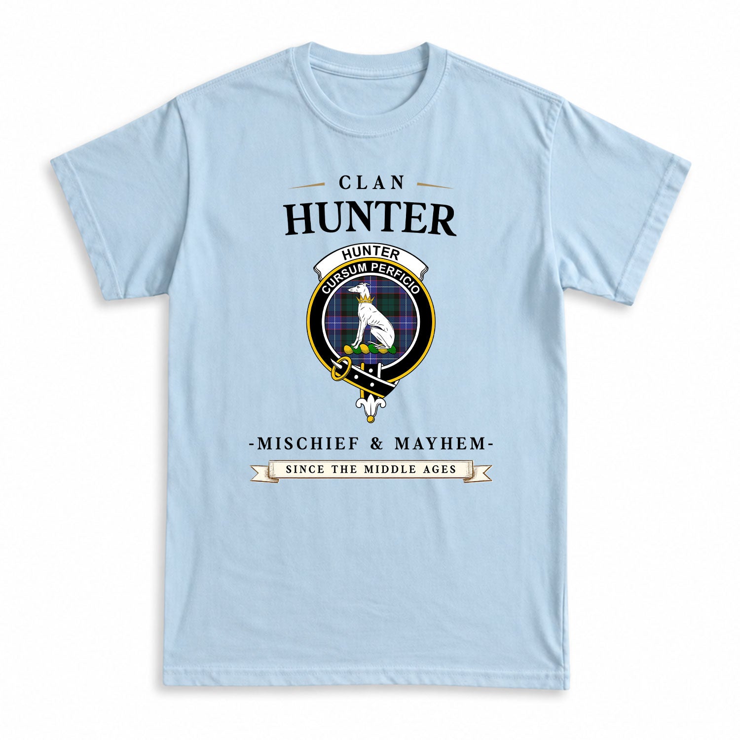 Hunter Modern Tartan Crest Mischief and Mayhem T-shirt