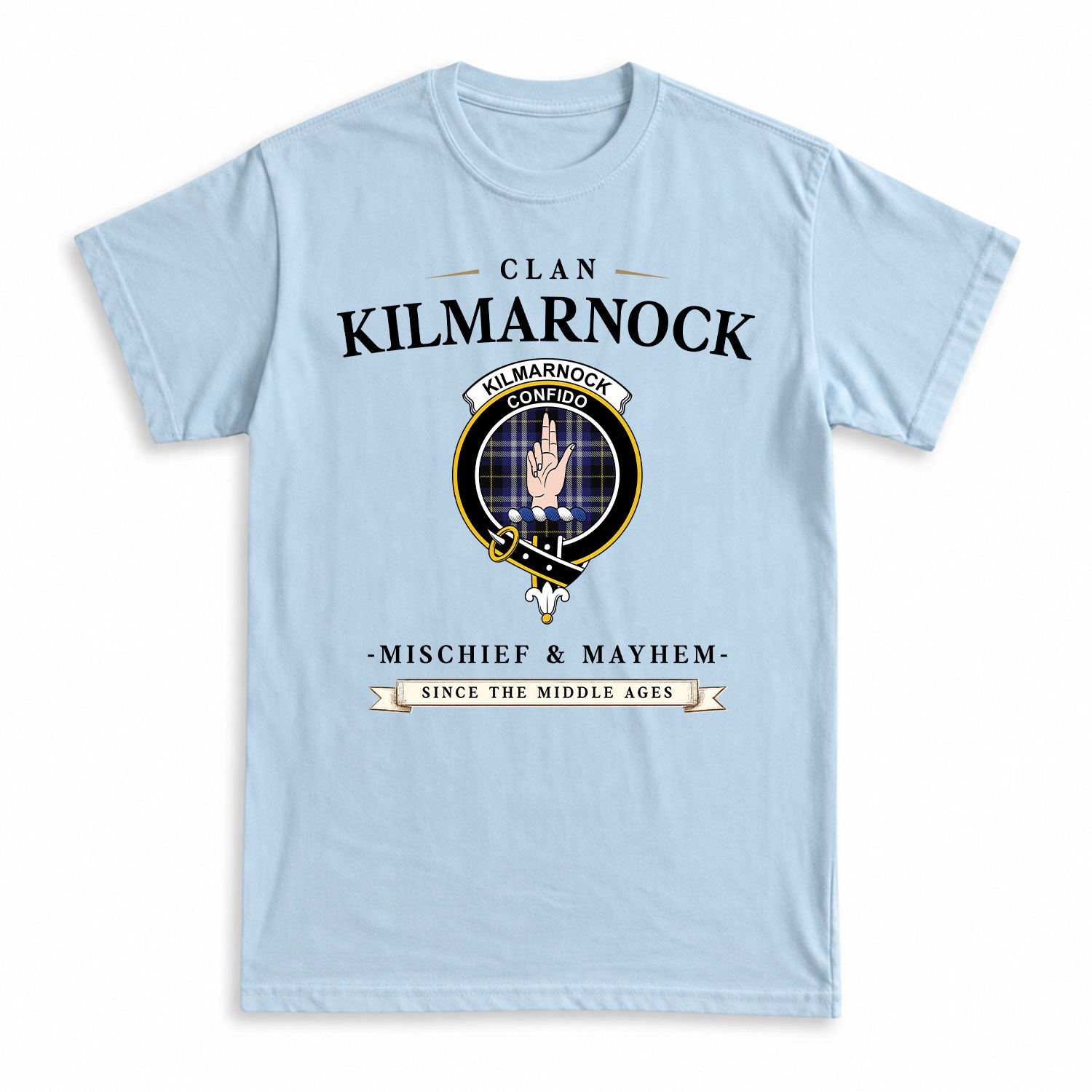 Kilmarnock Tartan Crest Mischief and Mayhem T-shirt