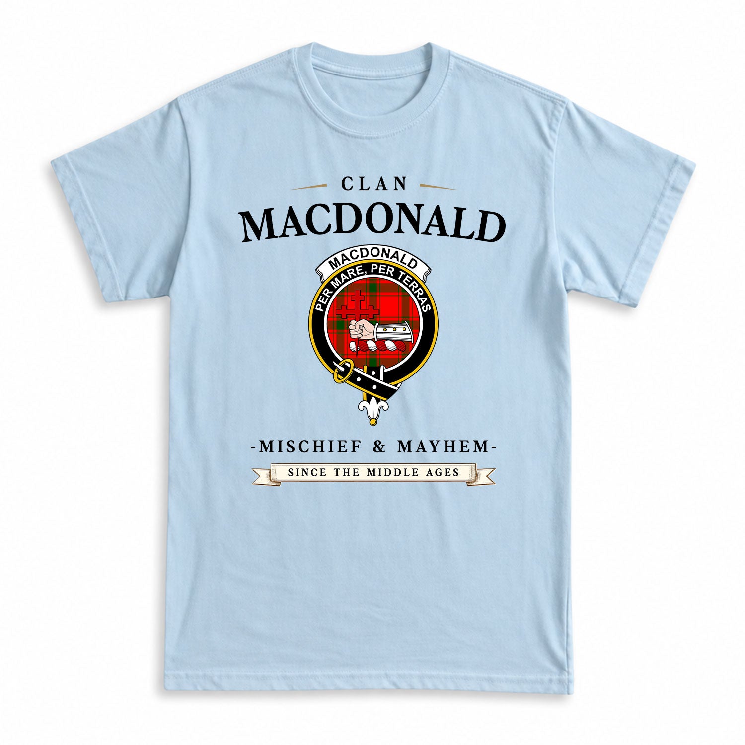 MacDonald of Sleat Tartan Crest Mischief and Mayhem T-shirt