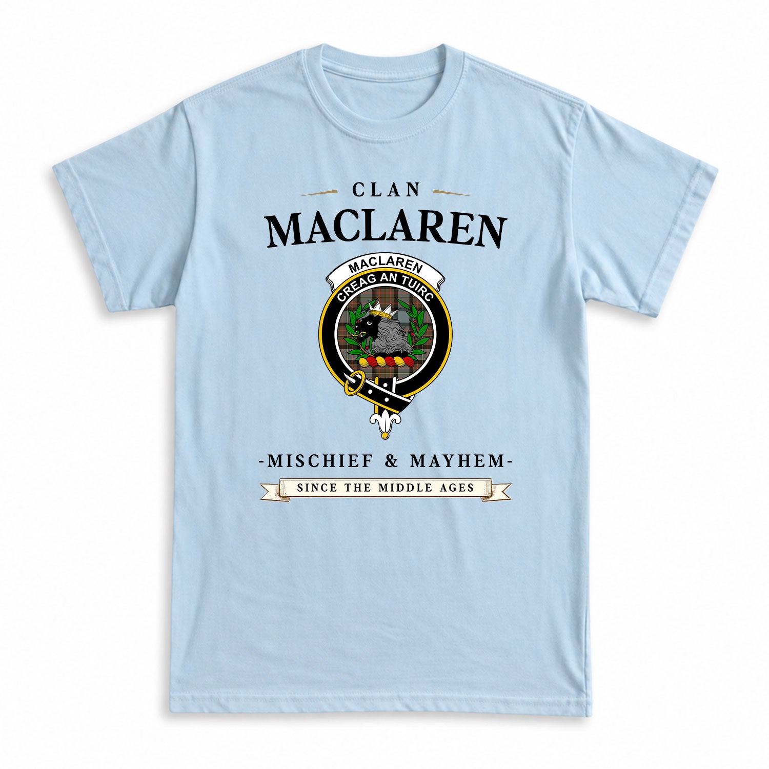 MacLaren Weathered Tartan Crest Mischief and Mayhem T-shirt