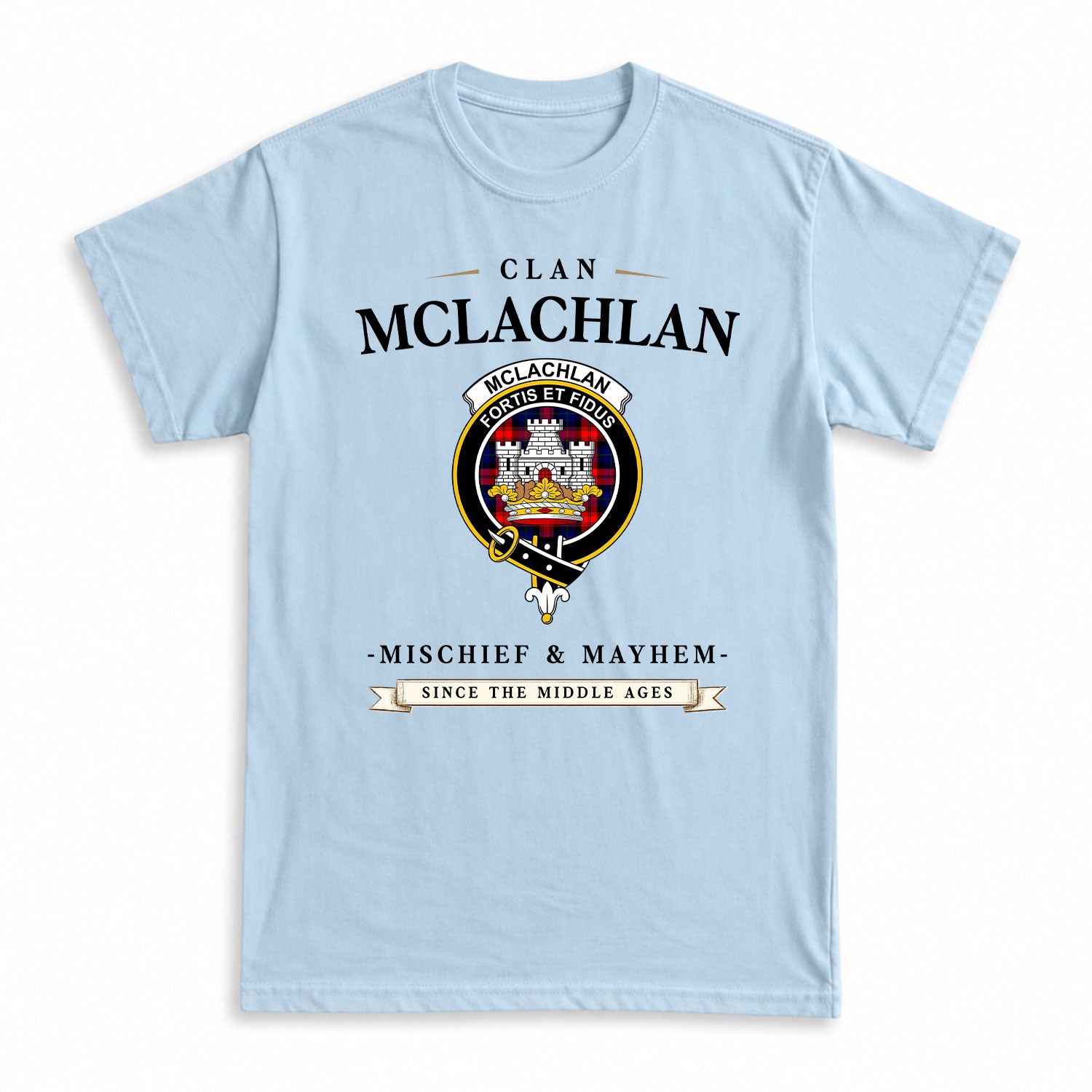 McLachlan Modern Tartan Crest Mischief and Mayhem T-shirt