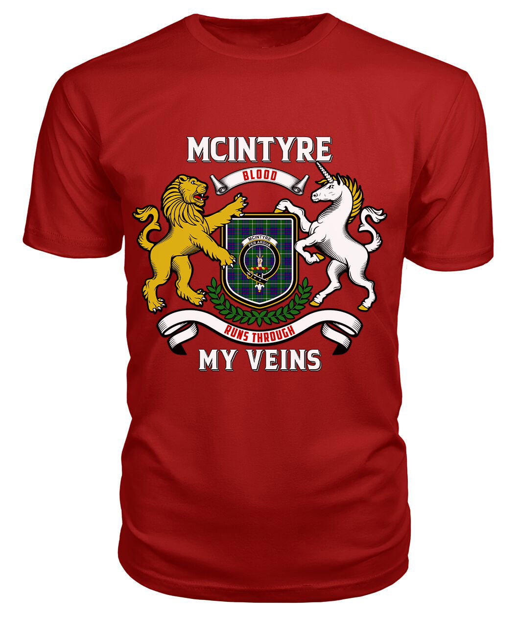 McIntyre Hunting Modern Tartan Crest 2D T-shirt - Blood Runs Through My Veins Style