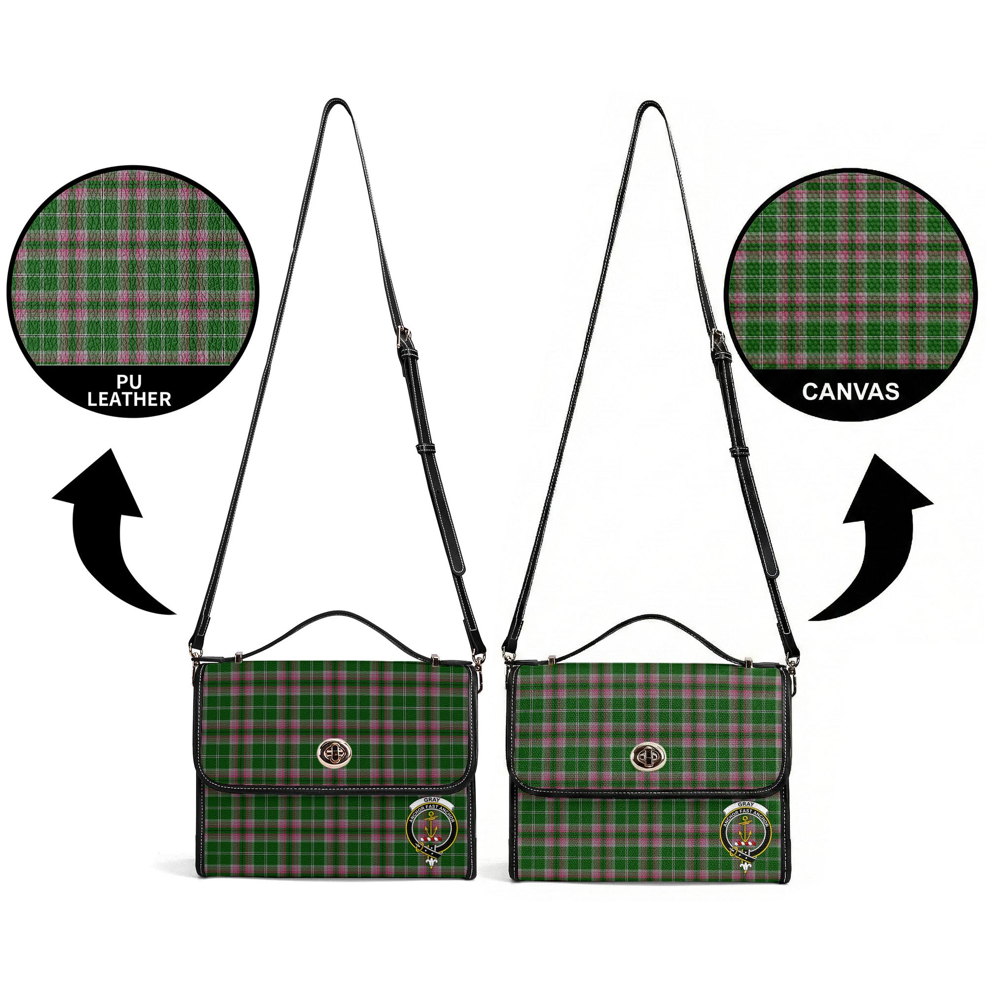 Gray Hunting Tartan Crest Satchel Bag