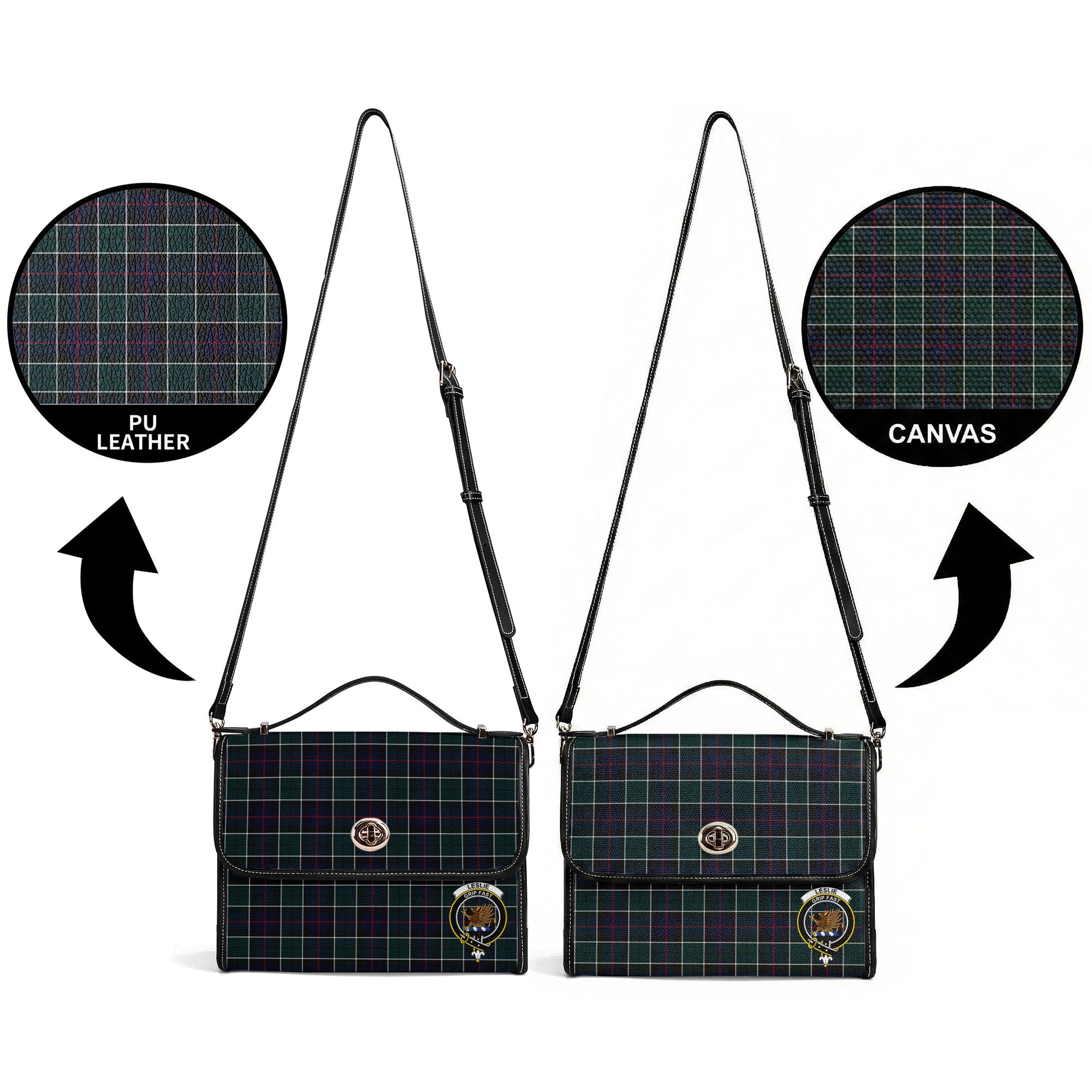 Leslie Hunting Modern Tartan Crest Satchel Bag