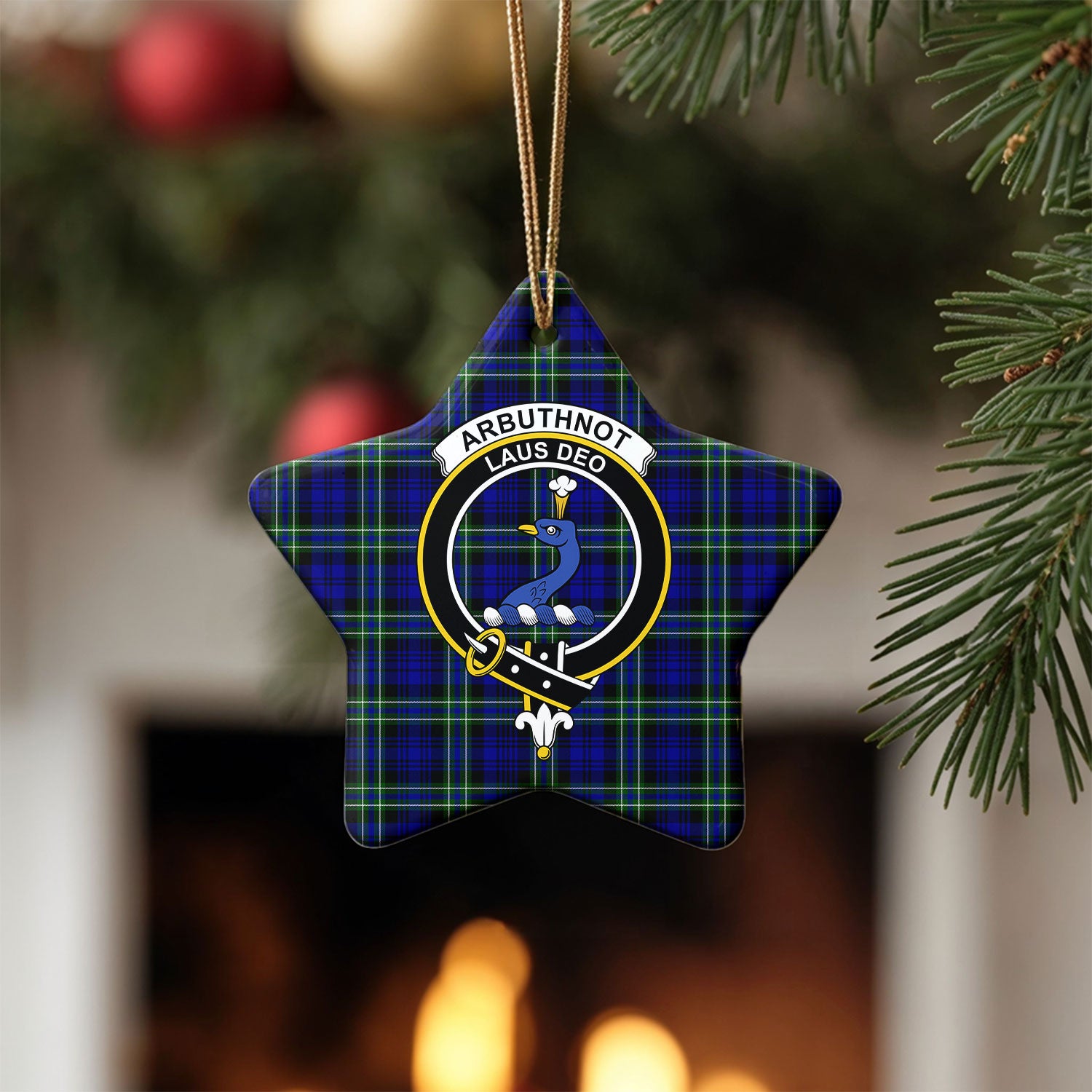 Arbuthnot Modern Tartan Crest Christmas Ceramic Ornament